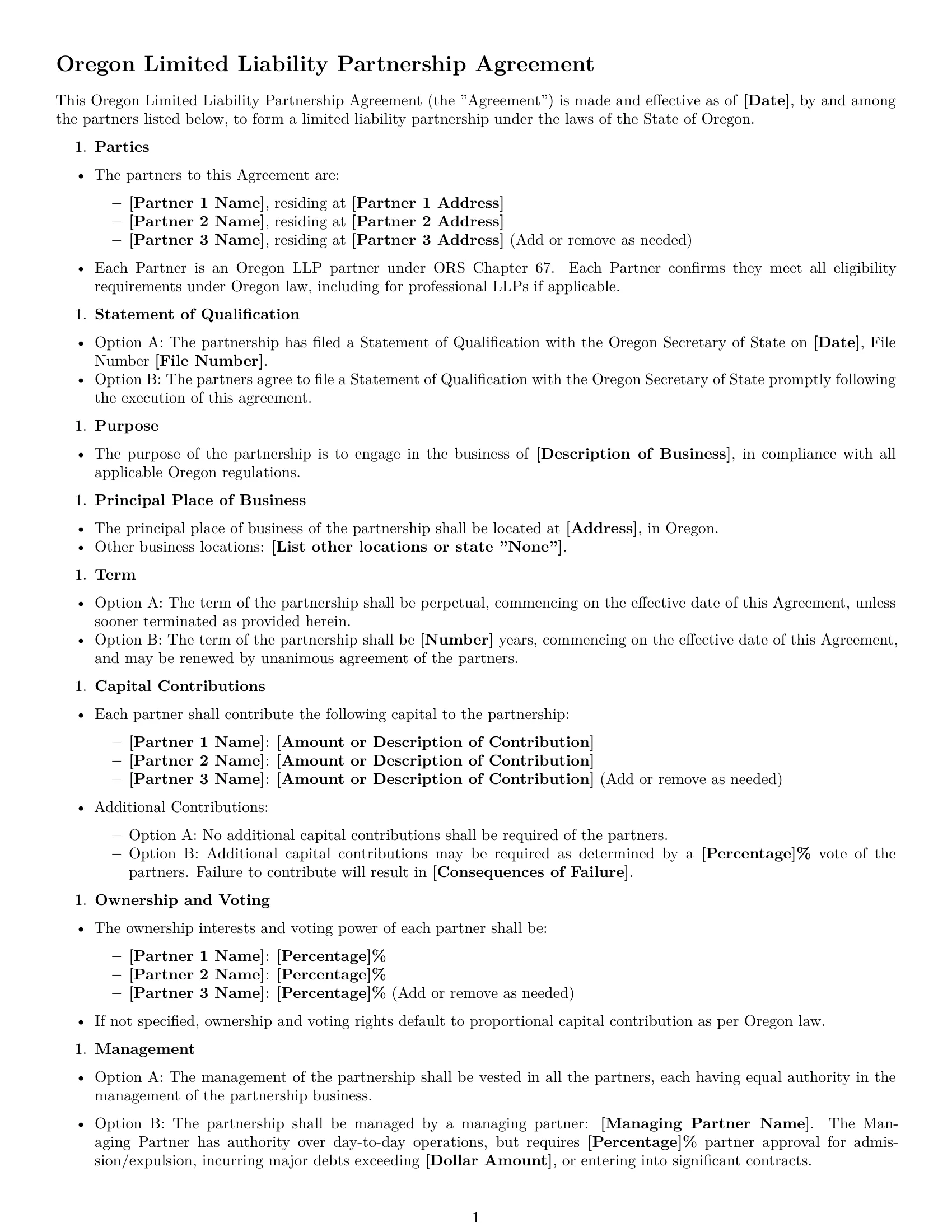 Preview page 1 of Free Oregon limited liability partnership agreement template