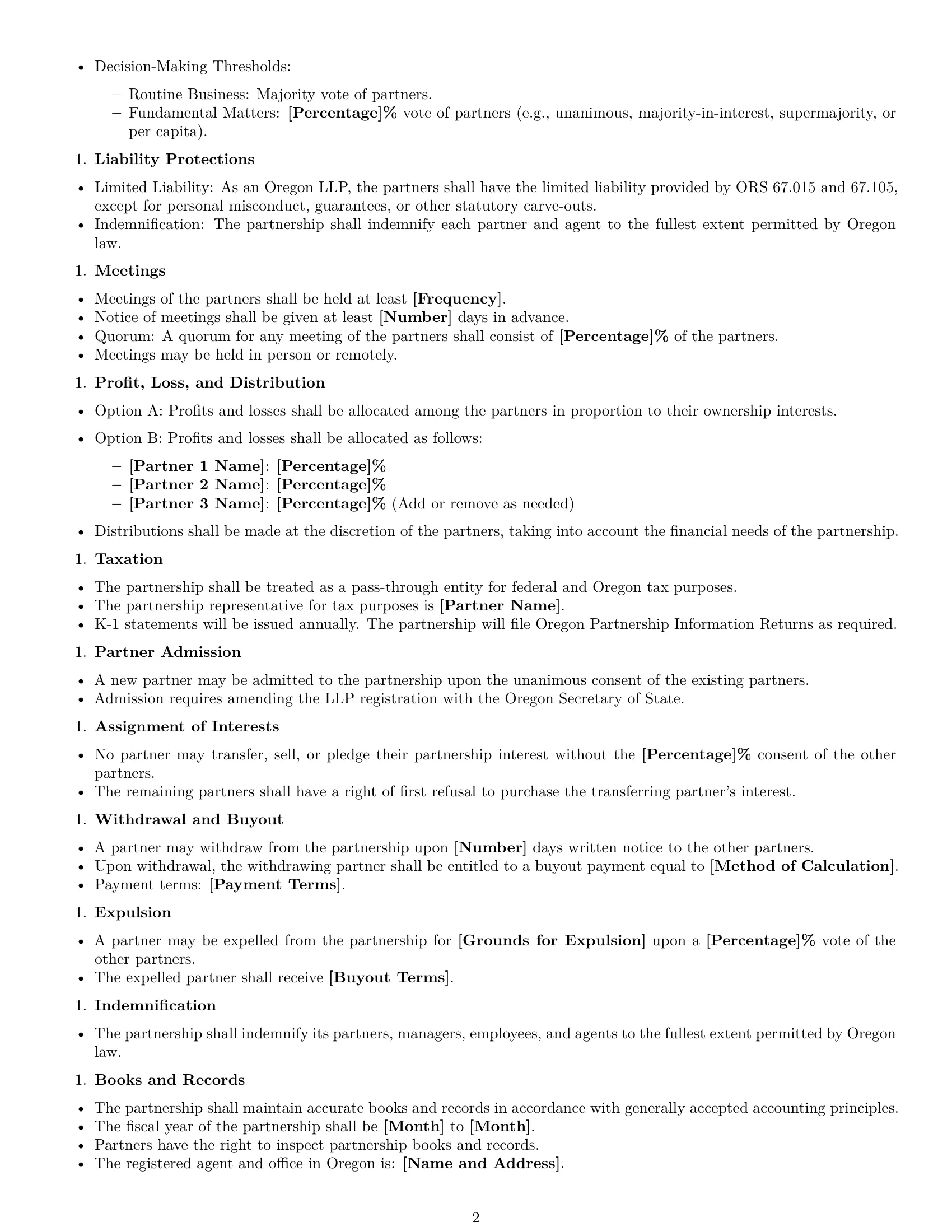 Preview page 2 of Free Oregon limited liability partnership agreement template