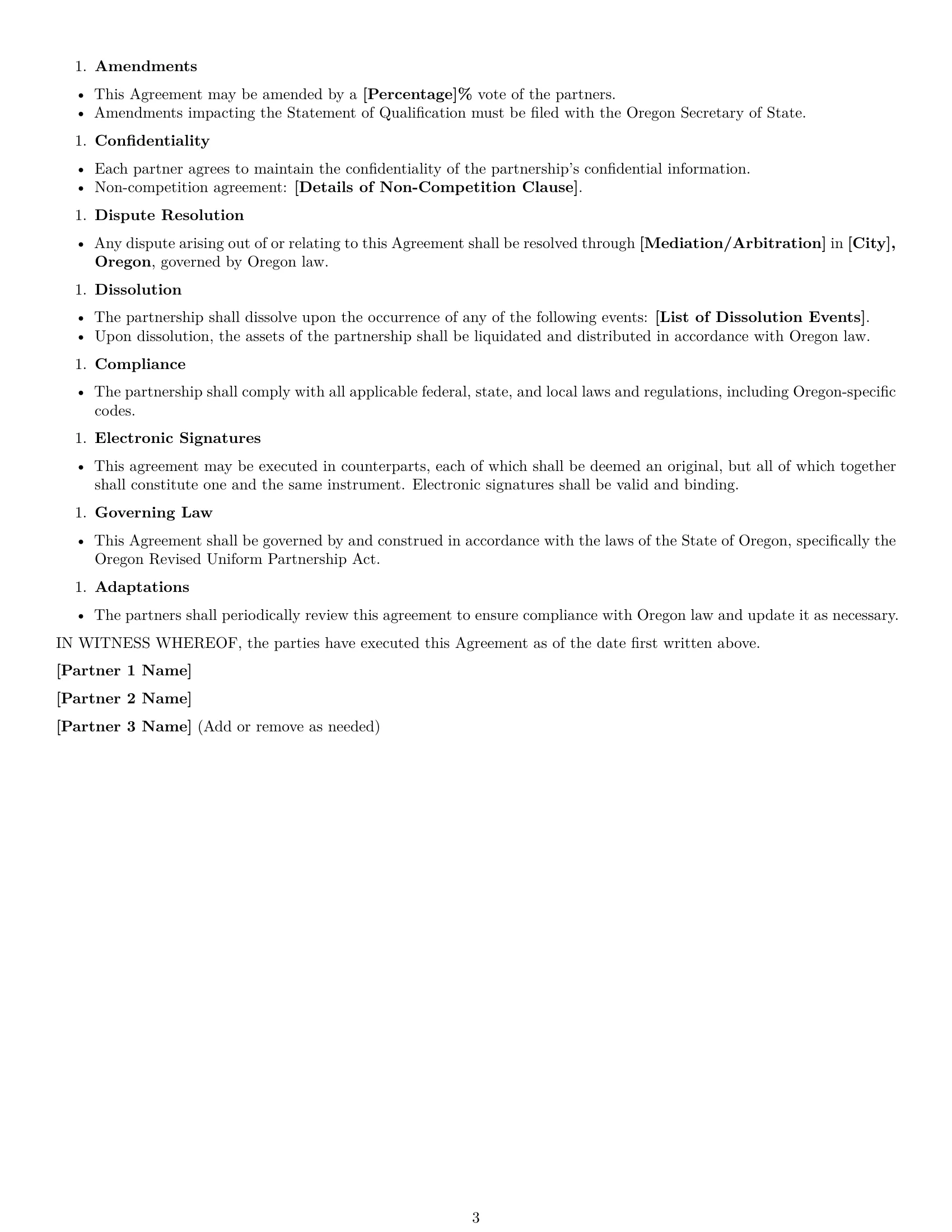 Preview page 3 of Free Oregon limited liability partnership agreement template