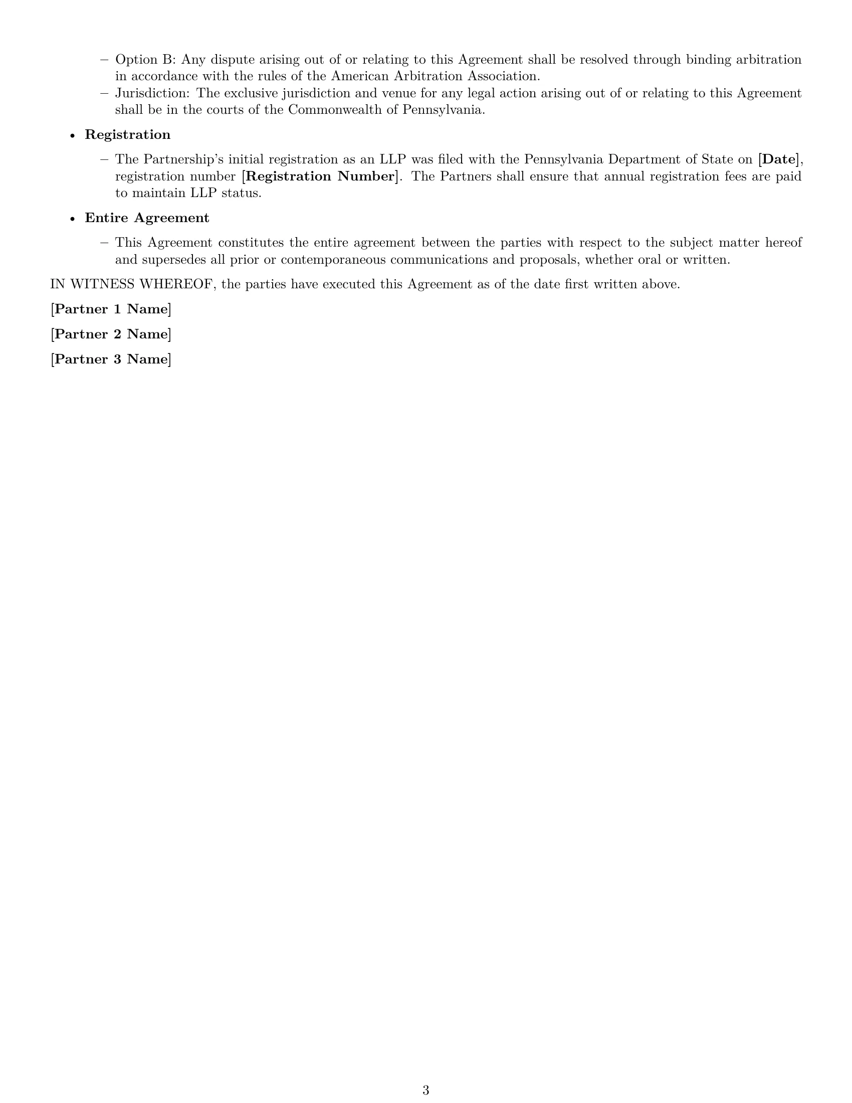 Preview page 3 of Free Pennsylvania limited liability partnership agreement template
