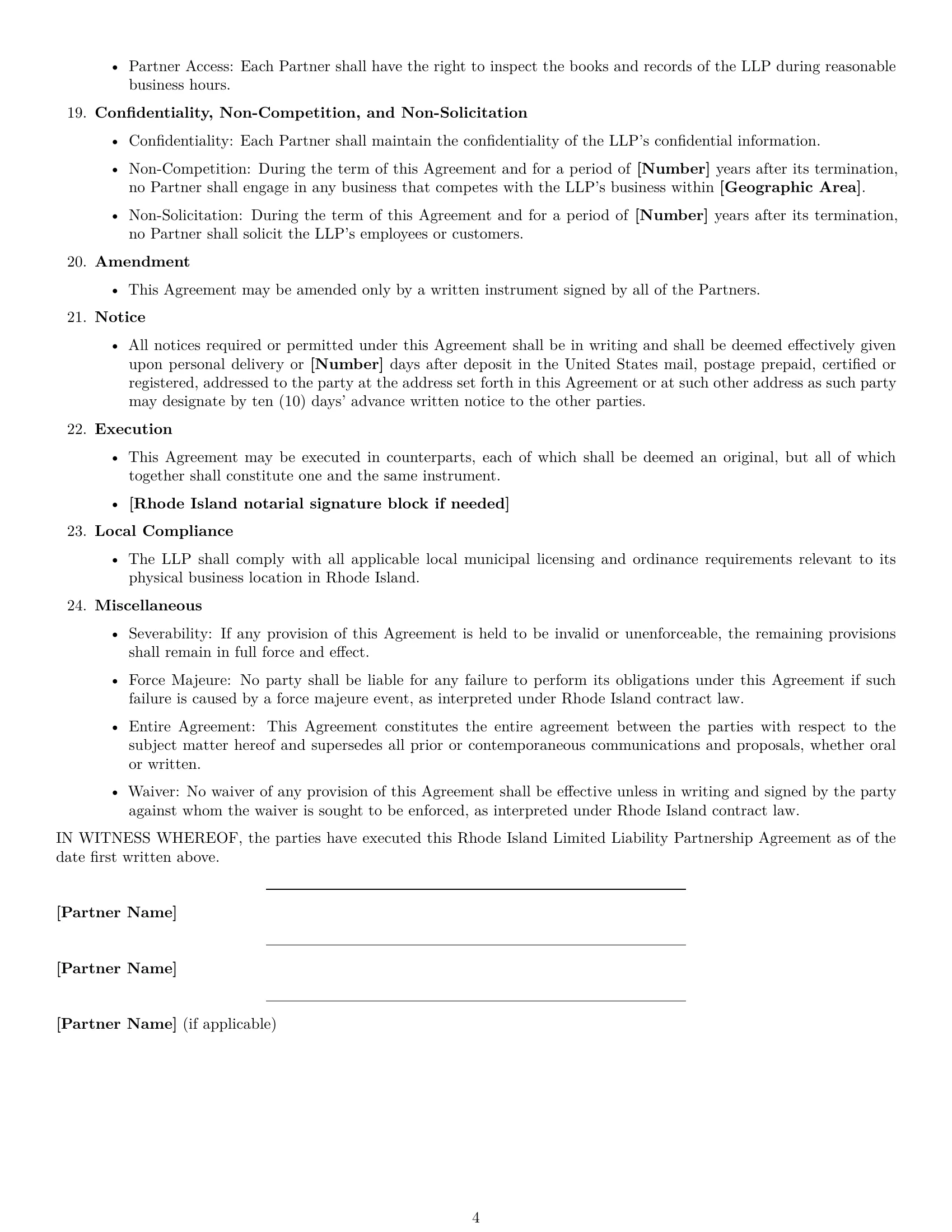Preview page 4 of Free Rhode Island limited liability partnership agreement template