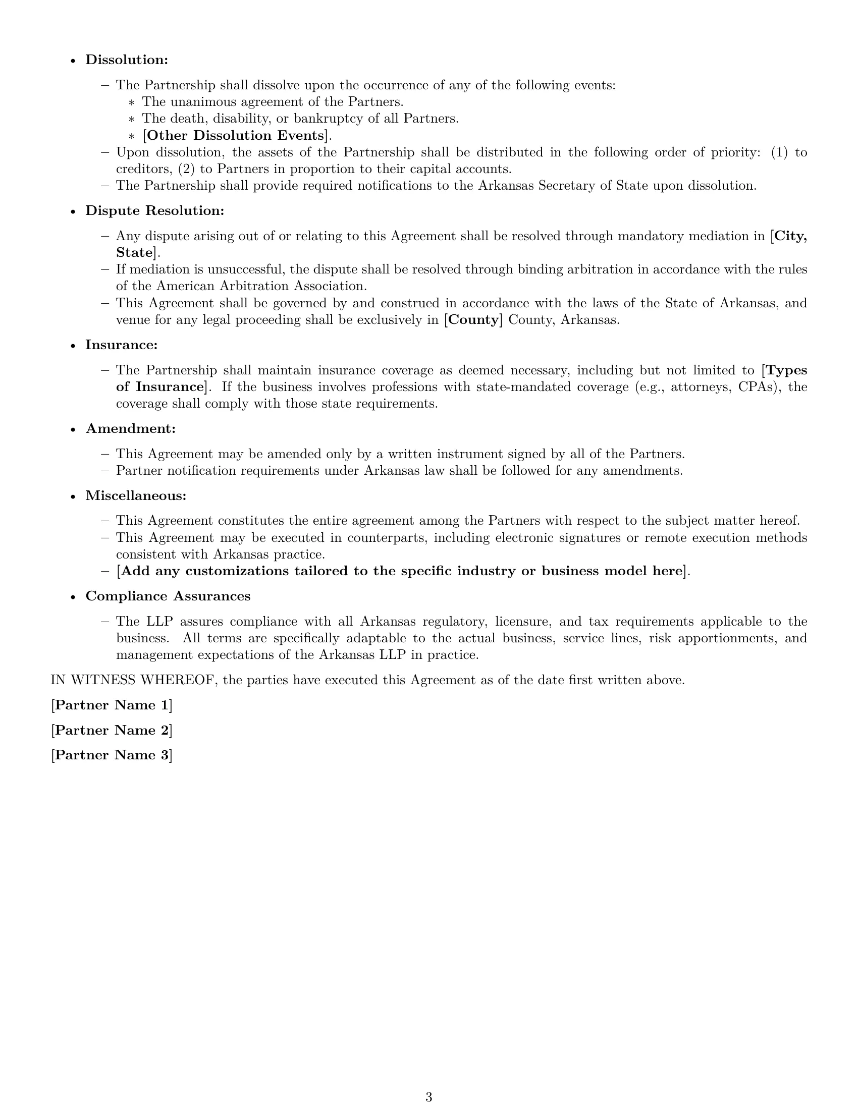Preview page 3 of Free Arkansas limited liability partnership agreement template