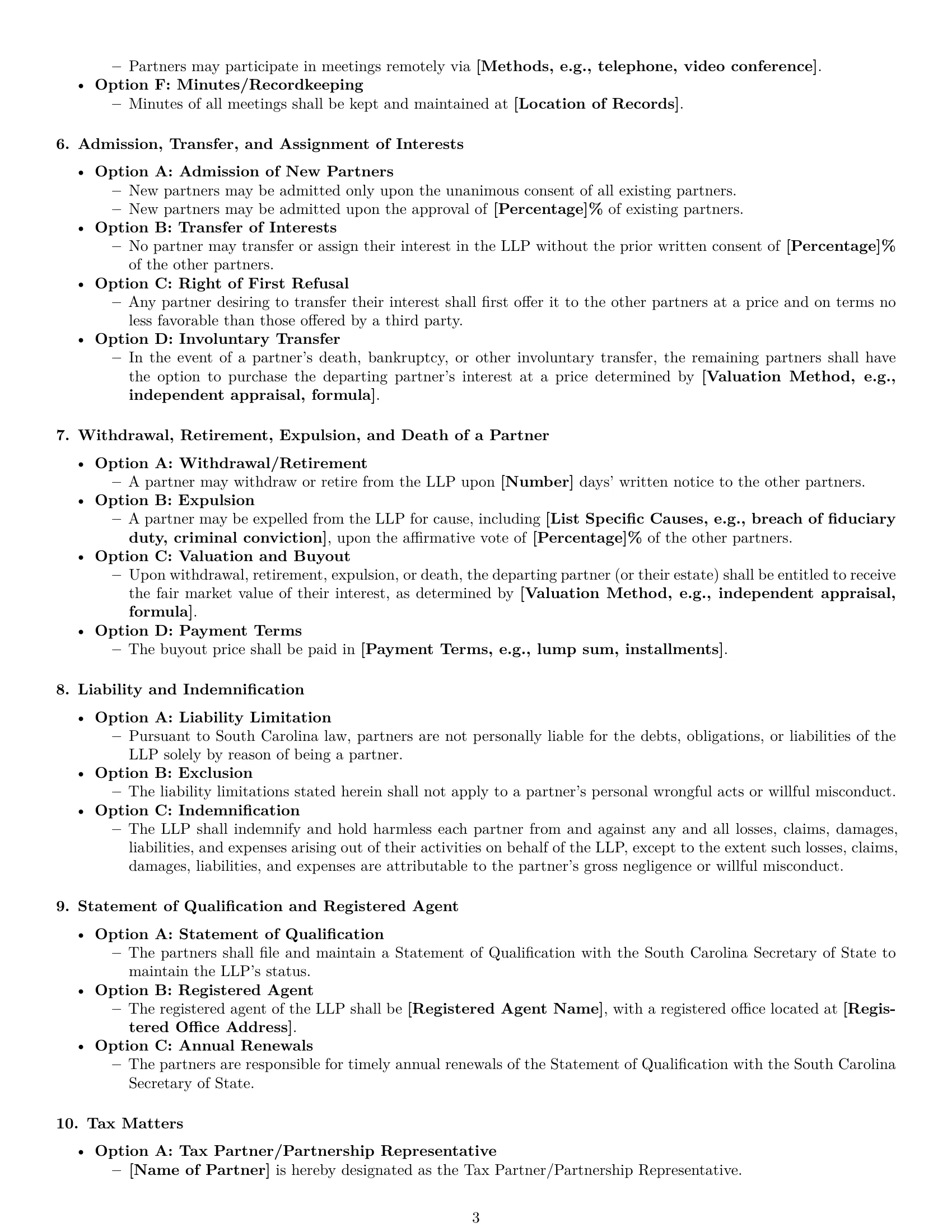 Preview page 3 of Free South Carolina limited liability partnership agreement template