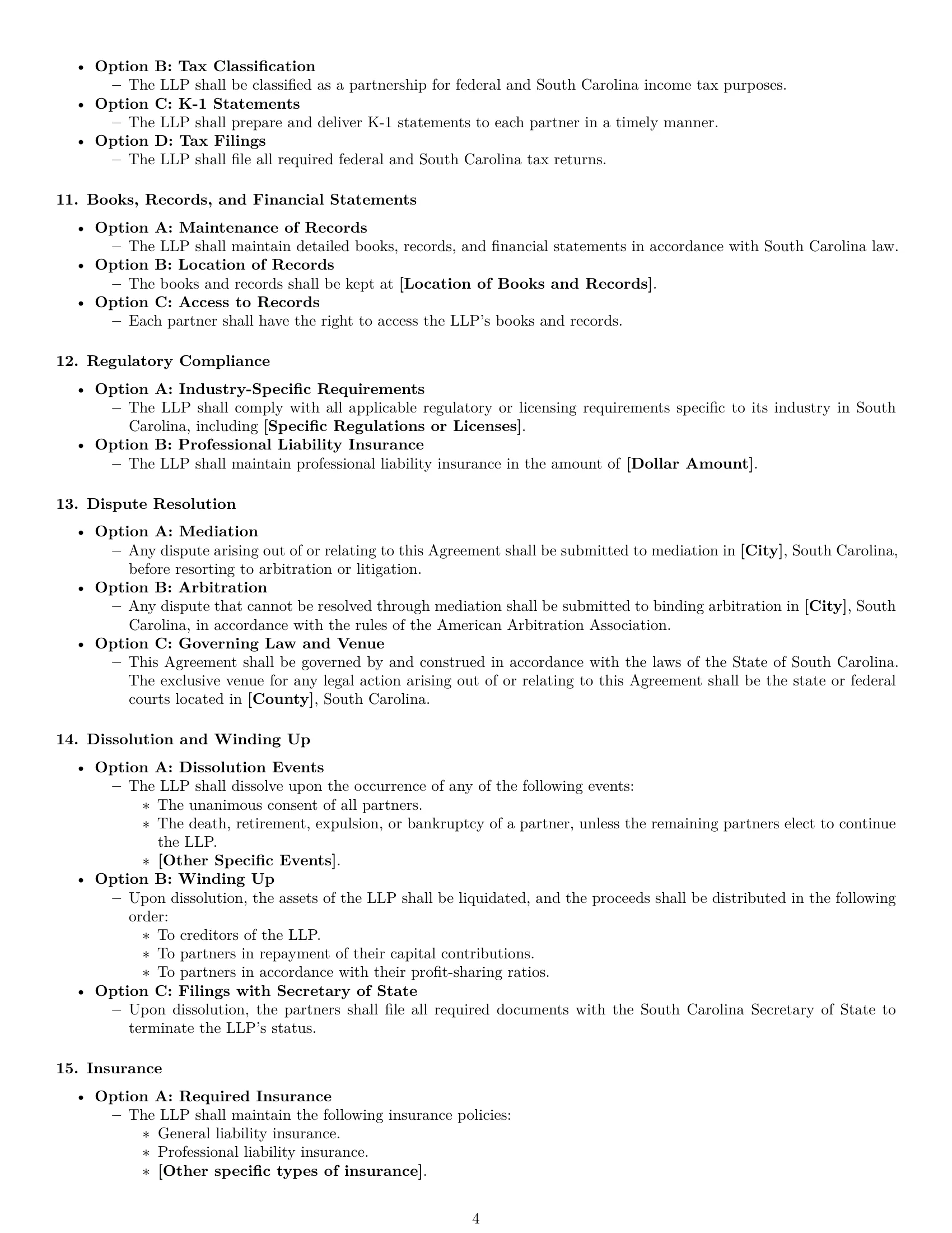Preview page 4 of Free South Carolina limited liability partnership agreement template