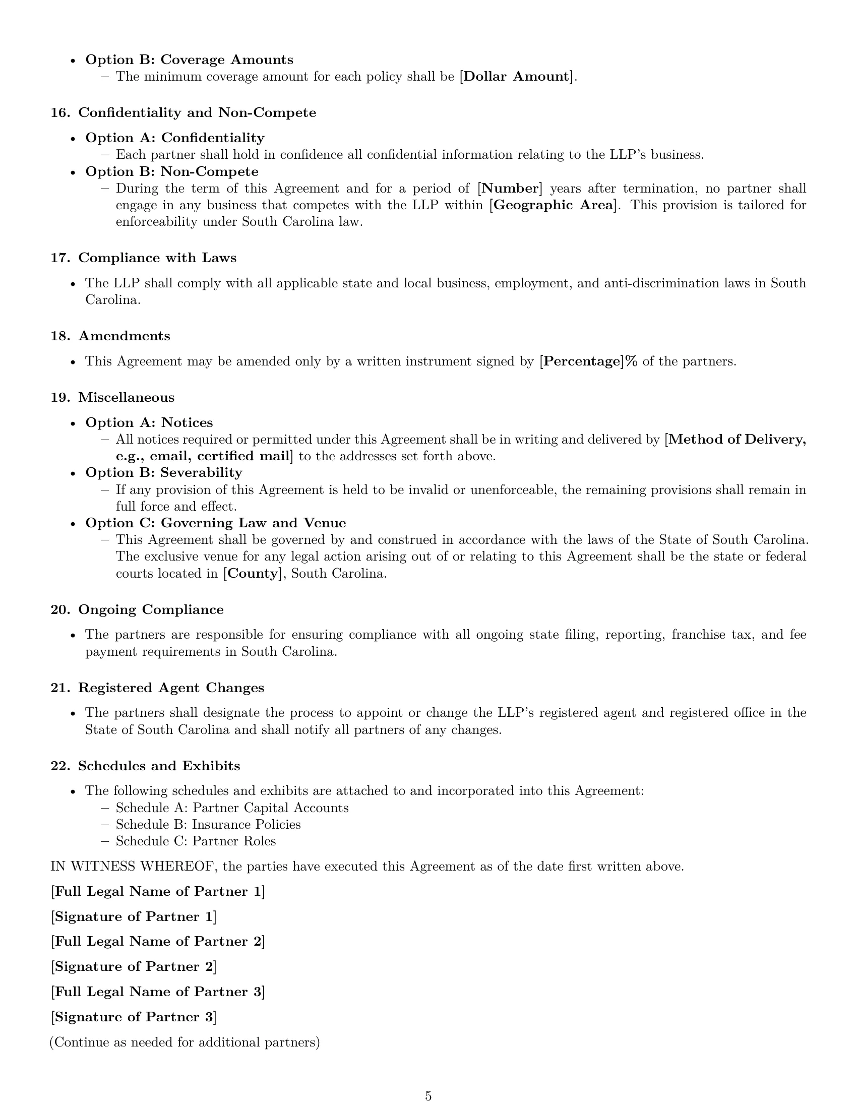 Preview page 5 of Free South Carolina limited liability partnership agreement template