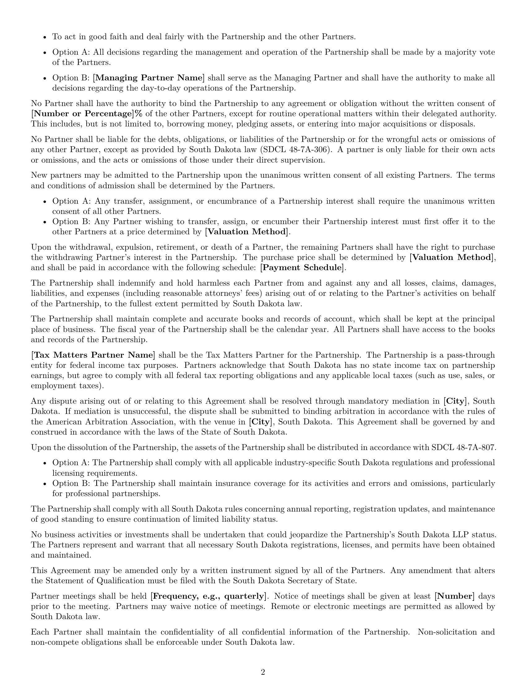 Preview page 2 of Free South Dakota limited liability partnership agreement template