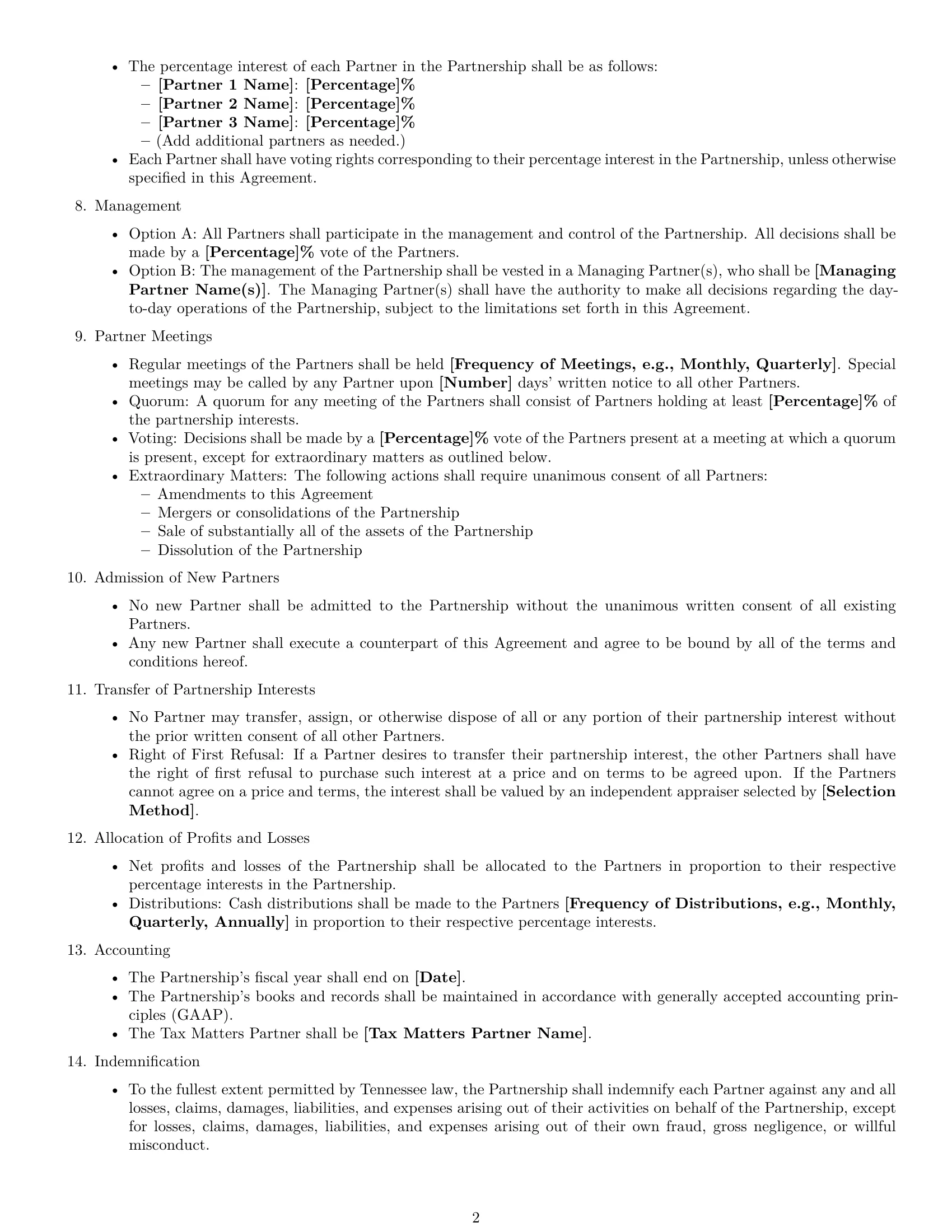 Preview page 2 of Free Tennessee limited liability partnership agreement template