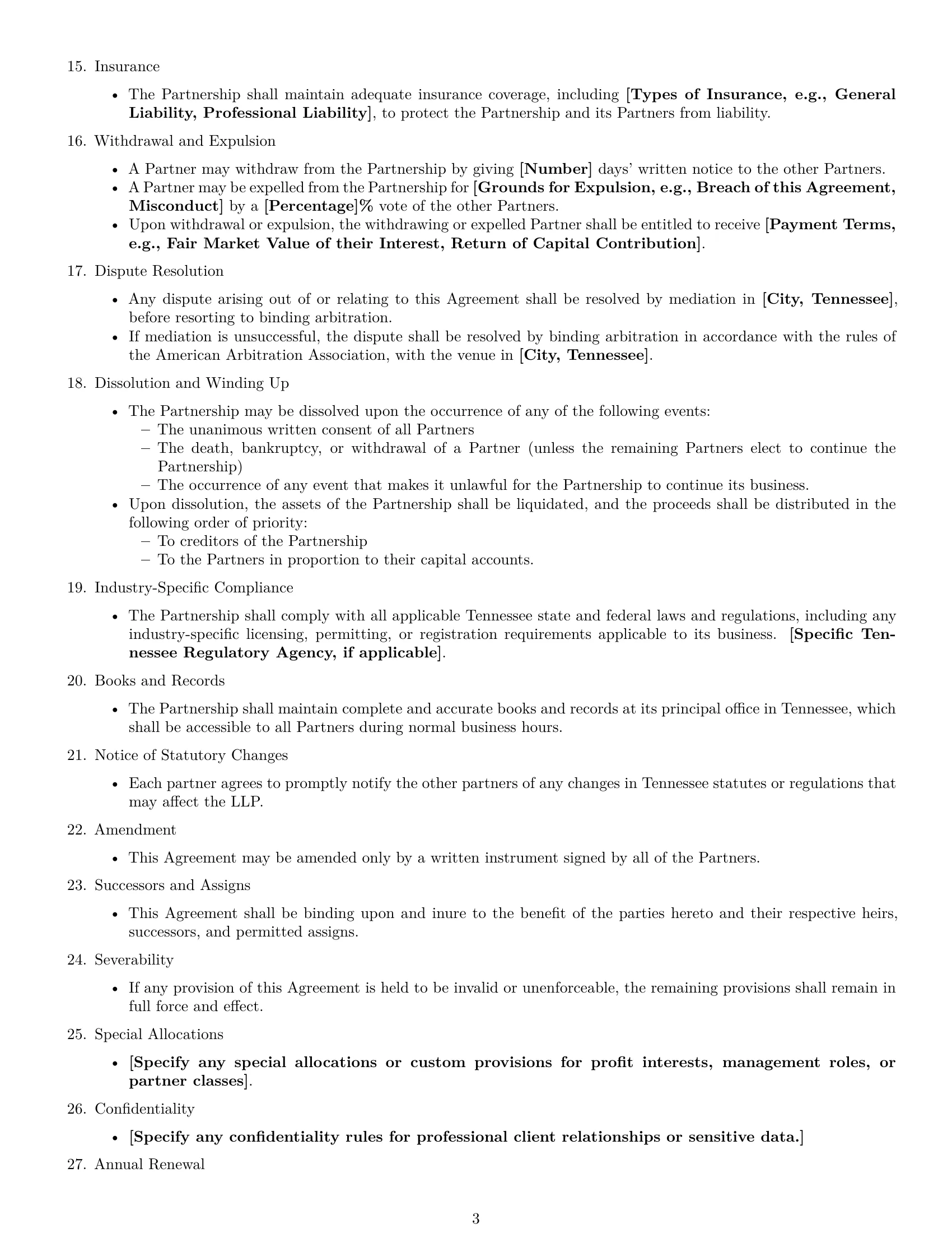 Preview page 3 of Free Tennessee limited liability partnership agreement template