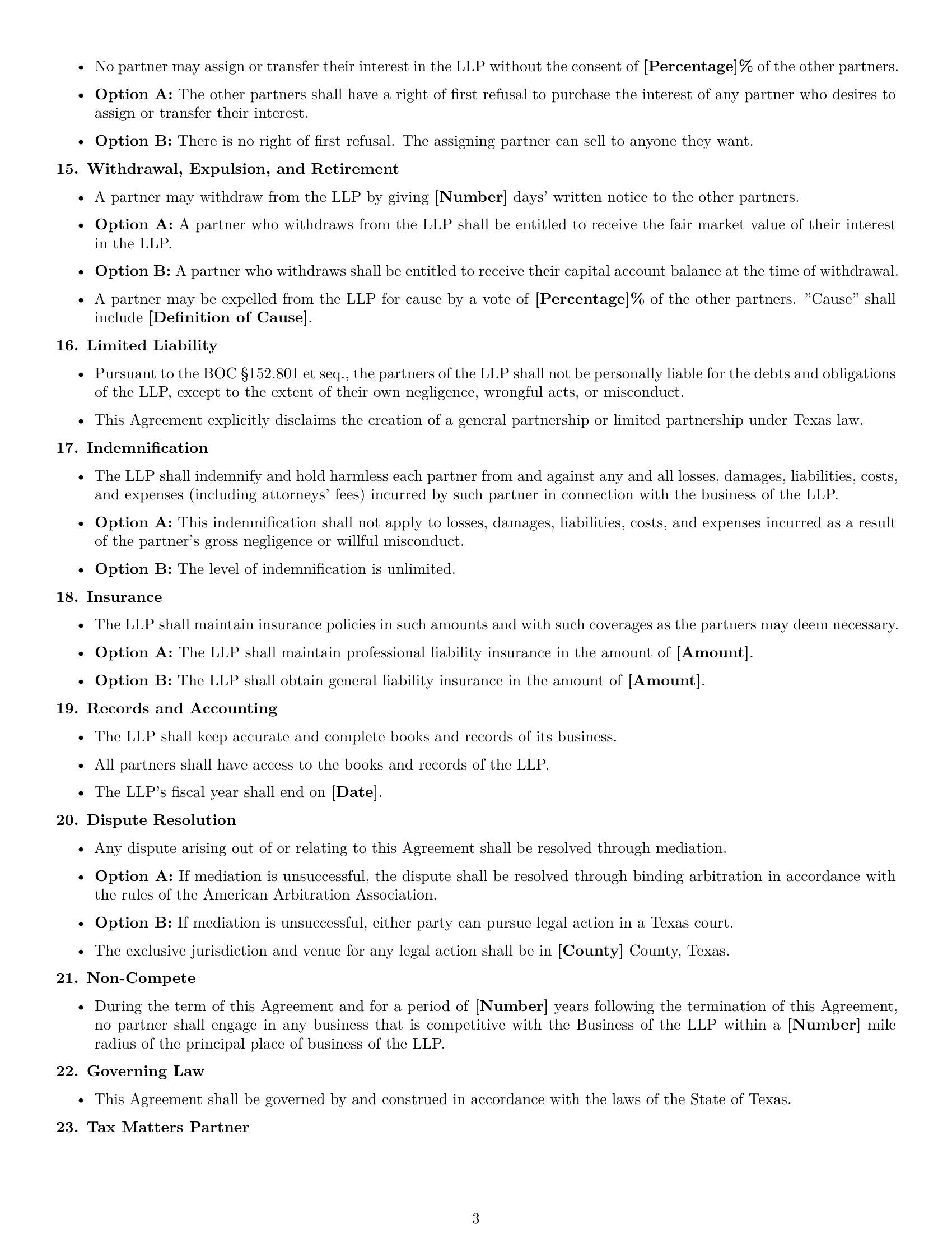 Preview page 3 of Free Texas limited liability partnership agreement template