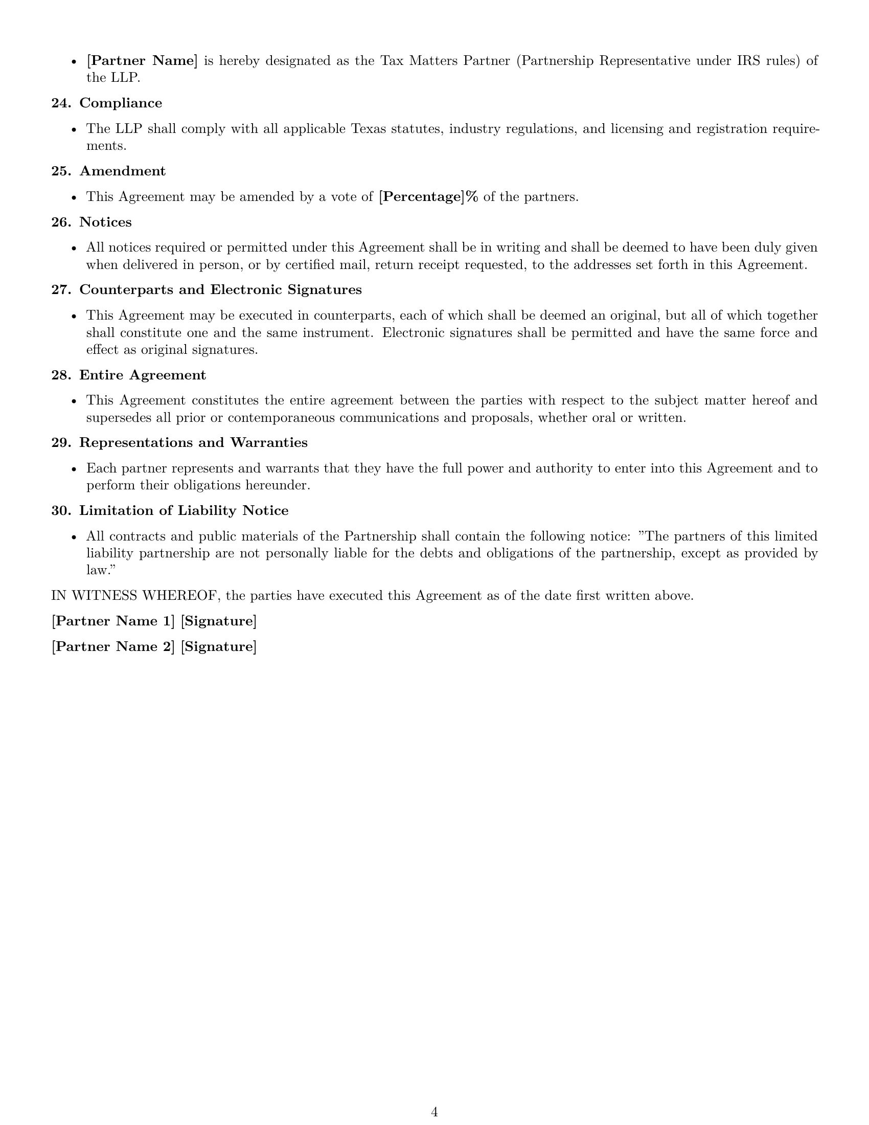 Preview page 4 of Free Texas limited liability partnership agreement template