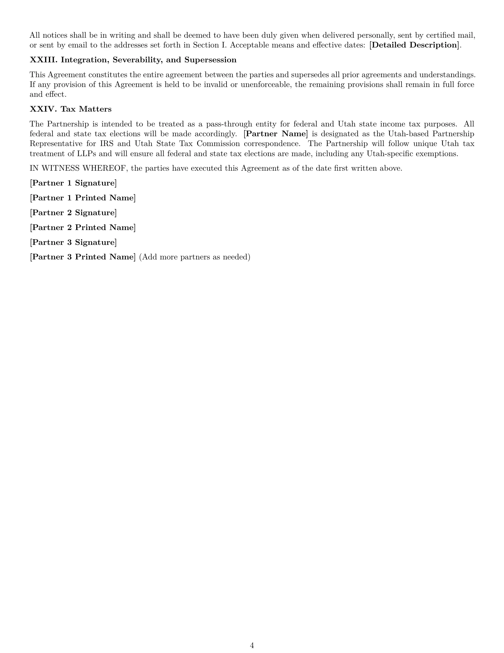 Preview page 4 of Free Utah limited liability partnership agreement template