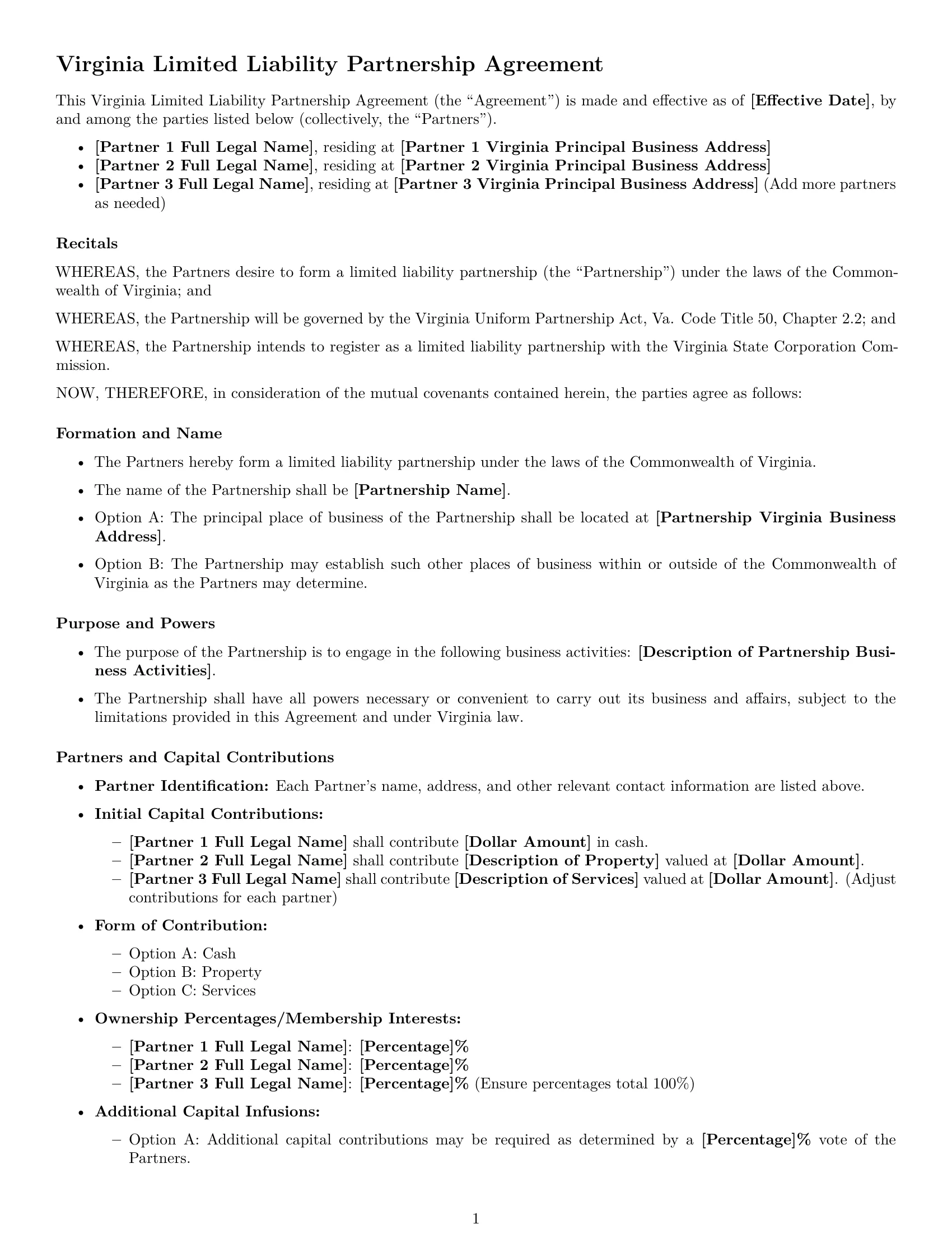 Preview page 1 of Free Virginia limited liability partnership agreement template