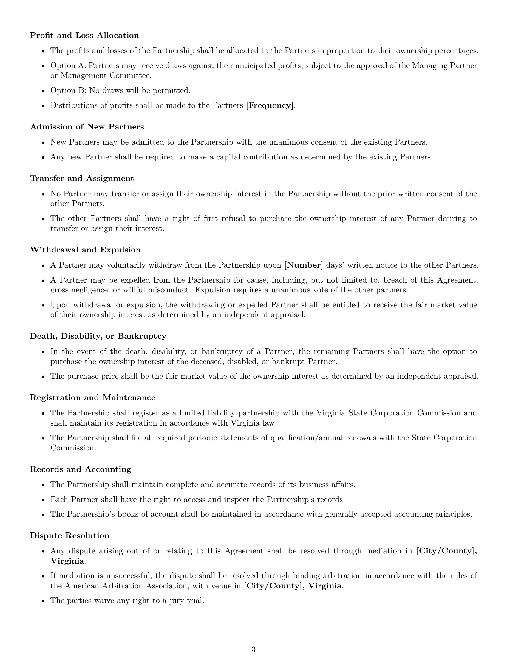 Preview page 3 of Free Virginia limited liability partnership agreement template
