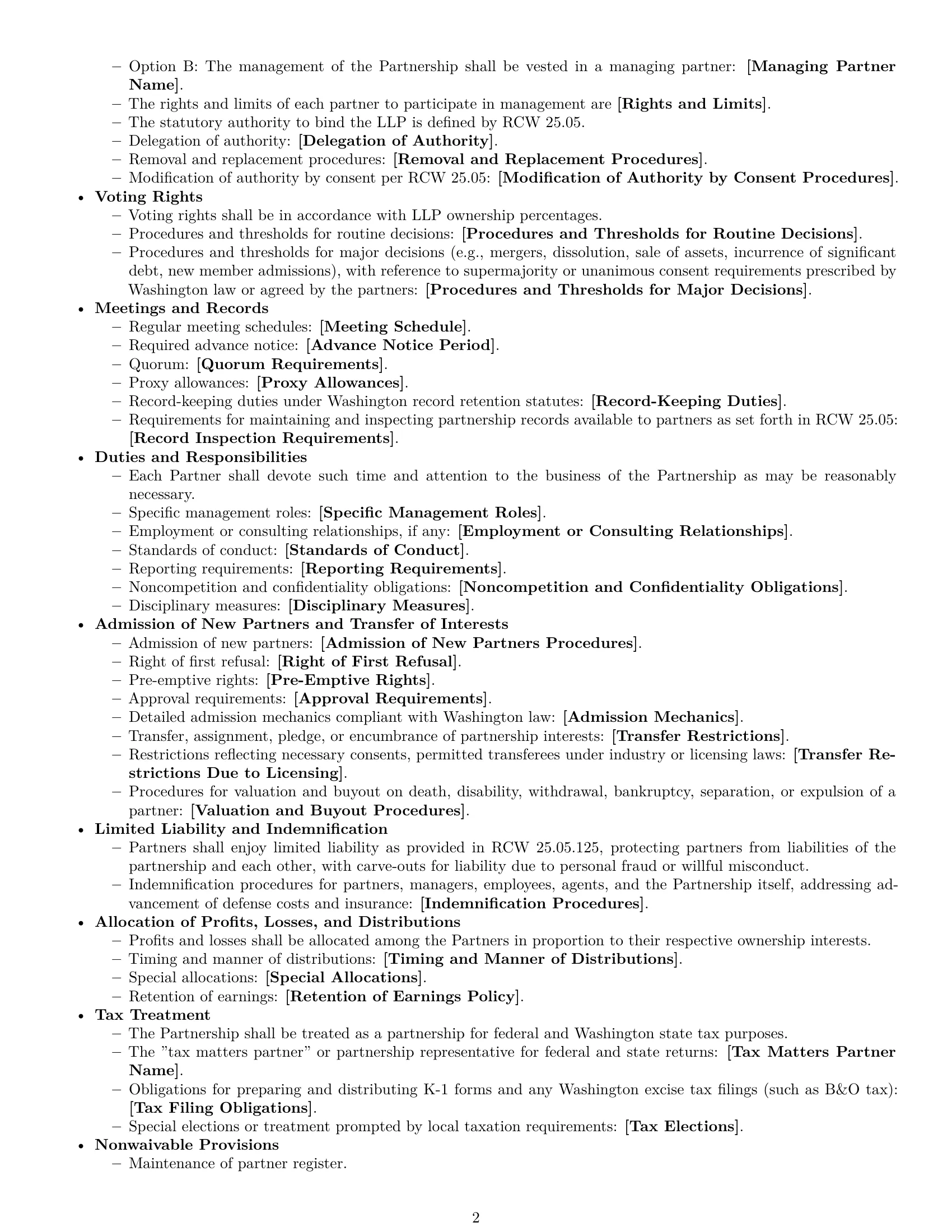 Preview page 2 of Free Washington limited liability partnership agreement template