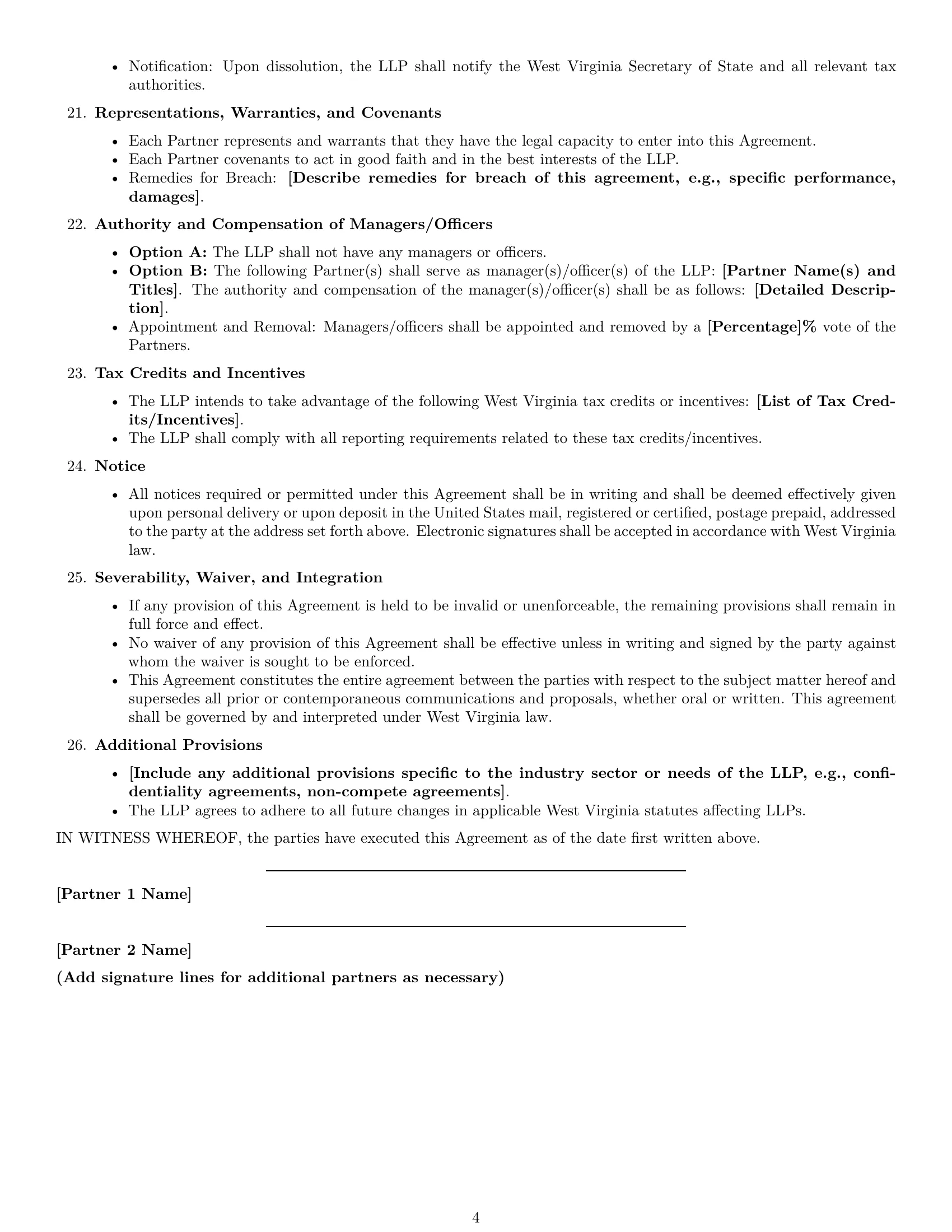 Preview page 4 of Free West Virginia limited liability partnership agreement template