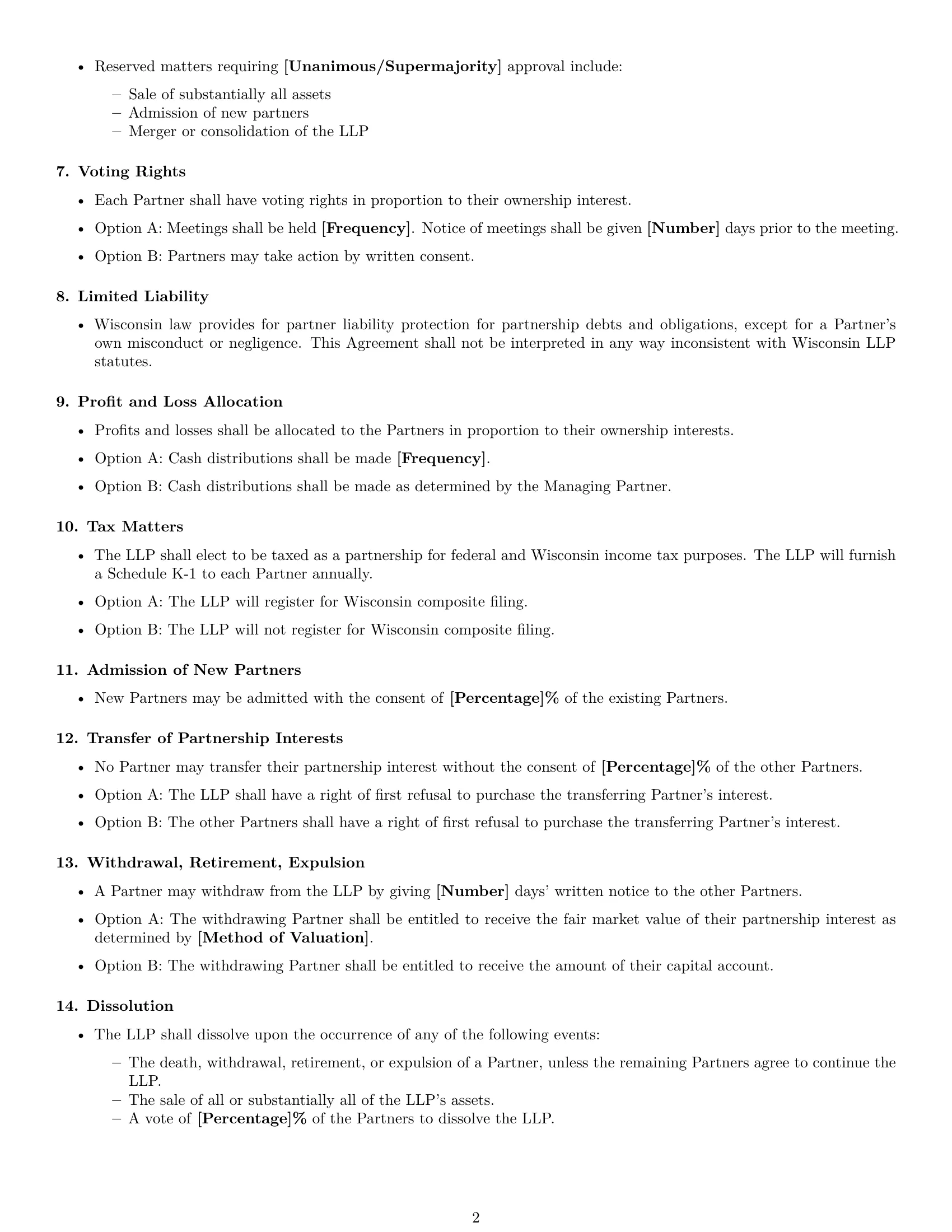 Preview page 2 of Free Wisconsin limited liability partnership agreement template