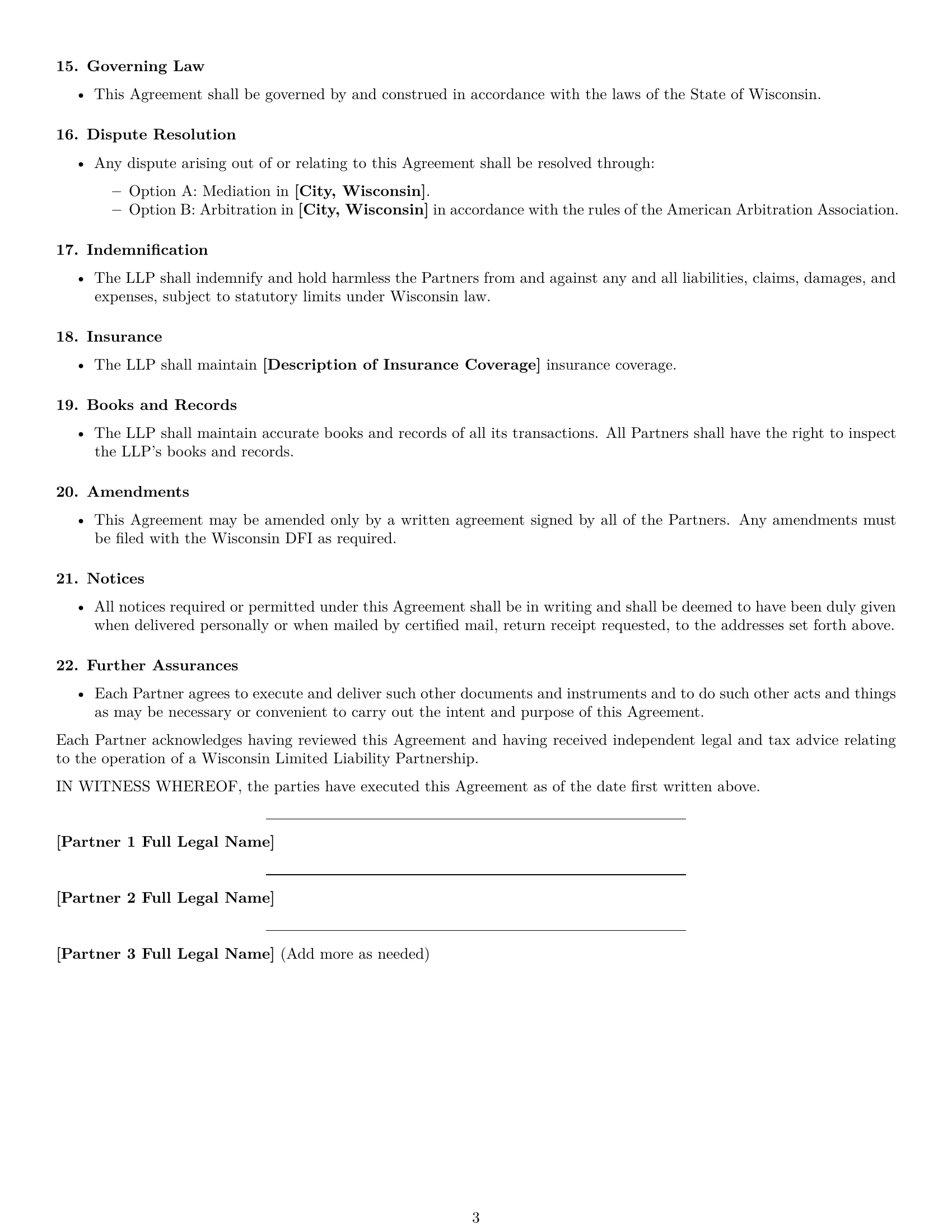 Preview page 3 of Free Wisconsin limited liability partnership agreement template