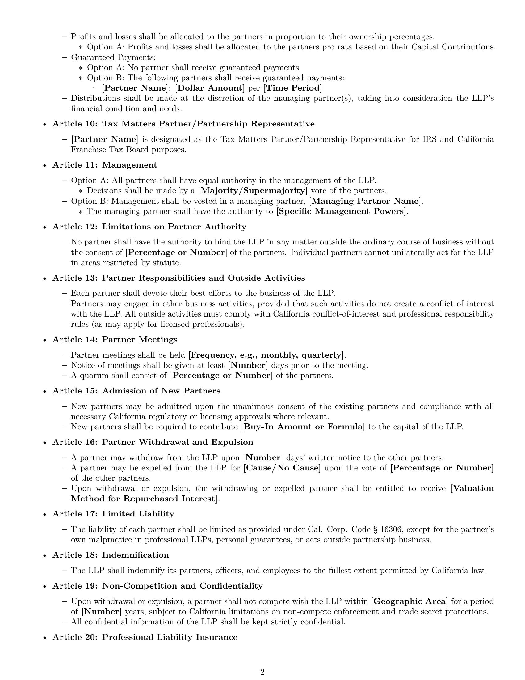 Preview page 2 of Free California limited liability partnership agreement template