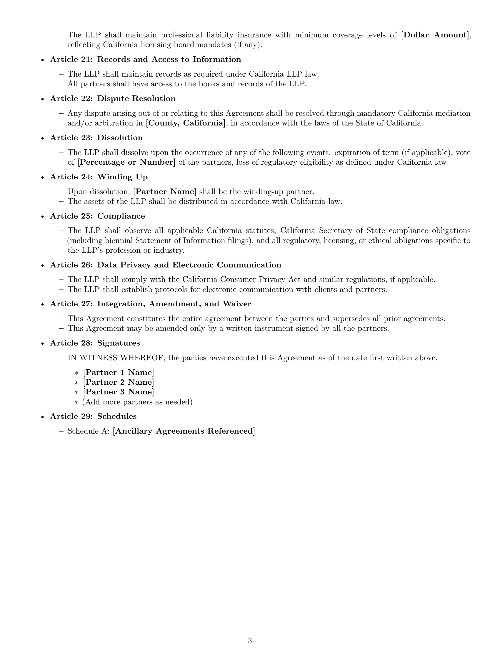 Preview page 3 of Free California limited liability partnership agreement template