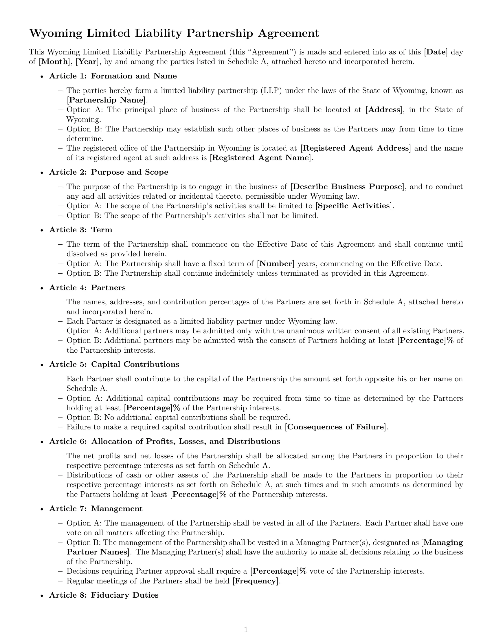 Preview page 1 of Free Wyoming limited liability partnership agreement template