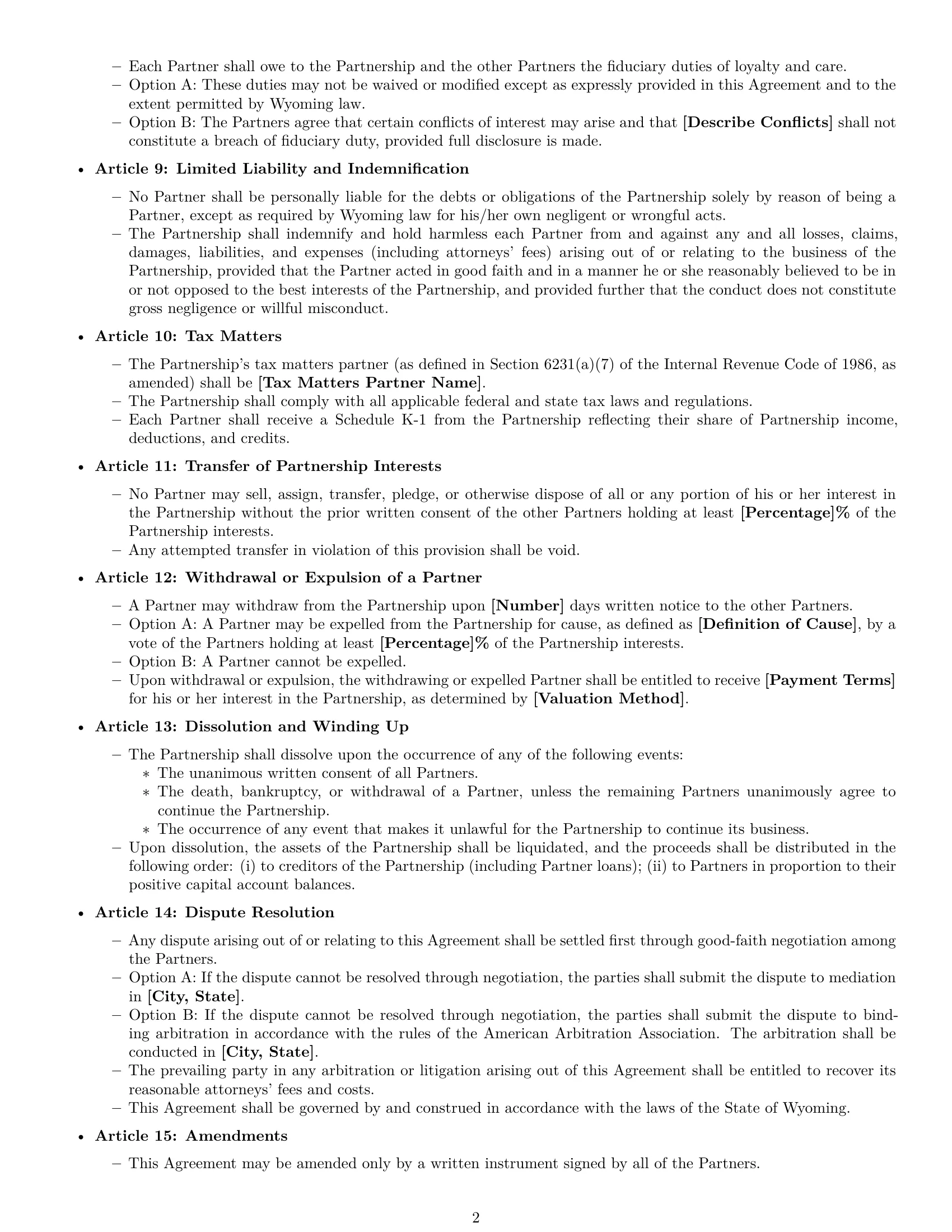 Preview page 2 of Free Wyoming limited liability partnership agreement template