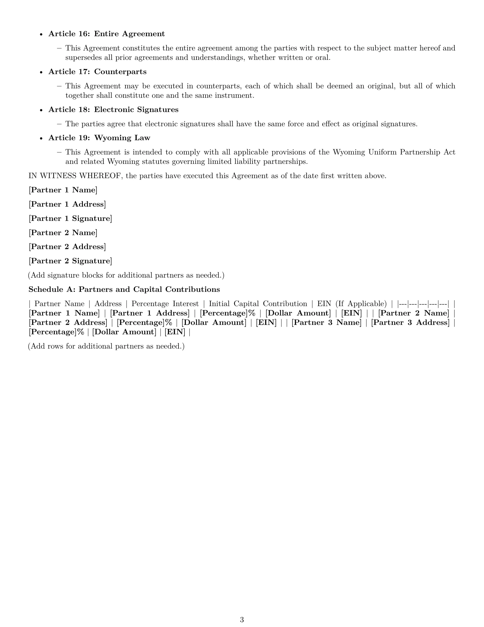 Preview page 3 of Free Wyoming limited liability partnership agreement template