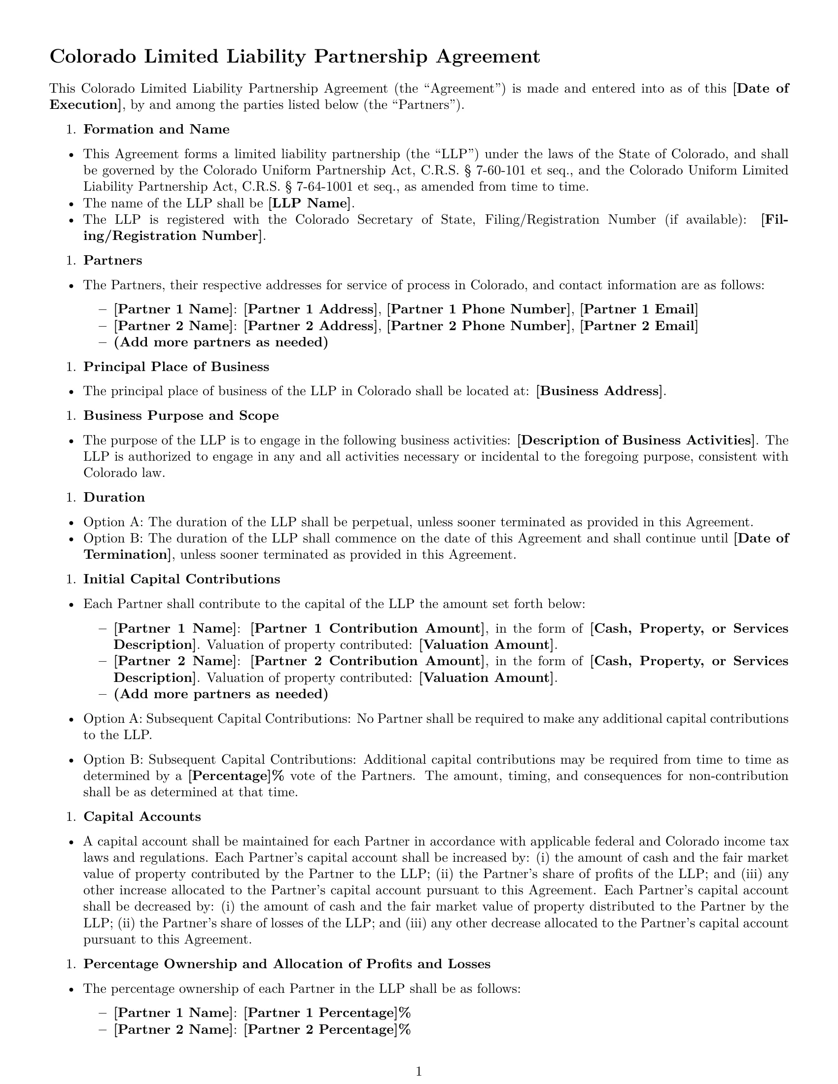 Preview page 1 of Free Colorado limited liability partnership agreement template