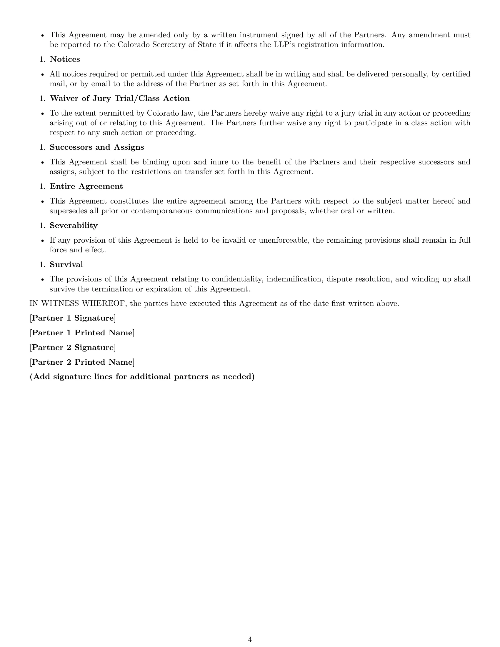 Preview page 4 of Free Colorado limited liability partnership agreement template