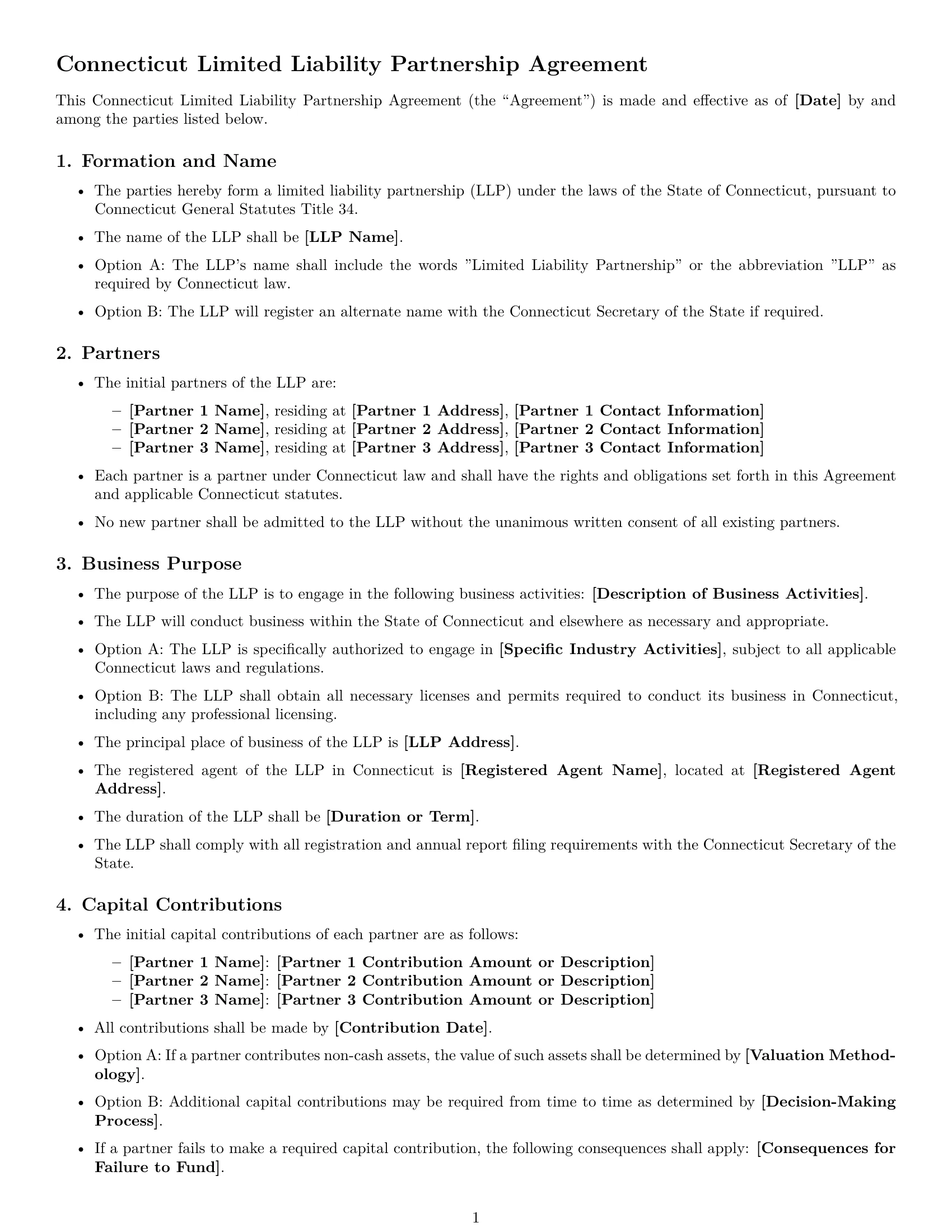 Preview page 1 of Free Connecticut limited liability partnership agreement template
