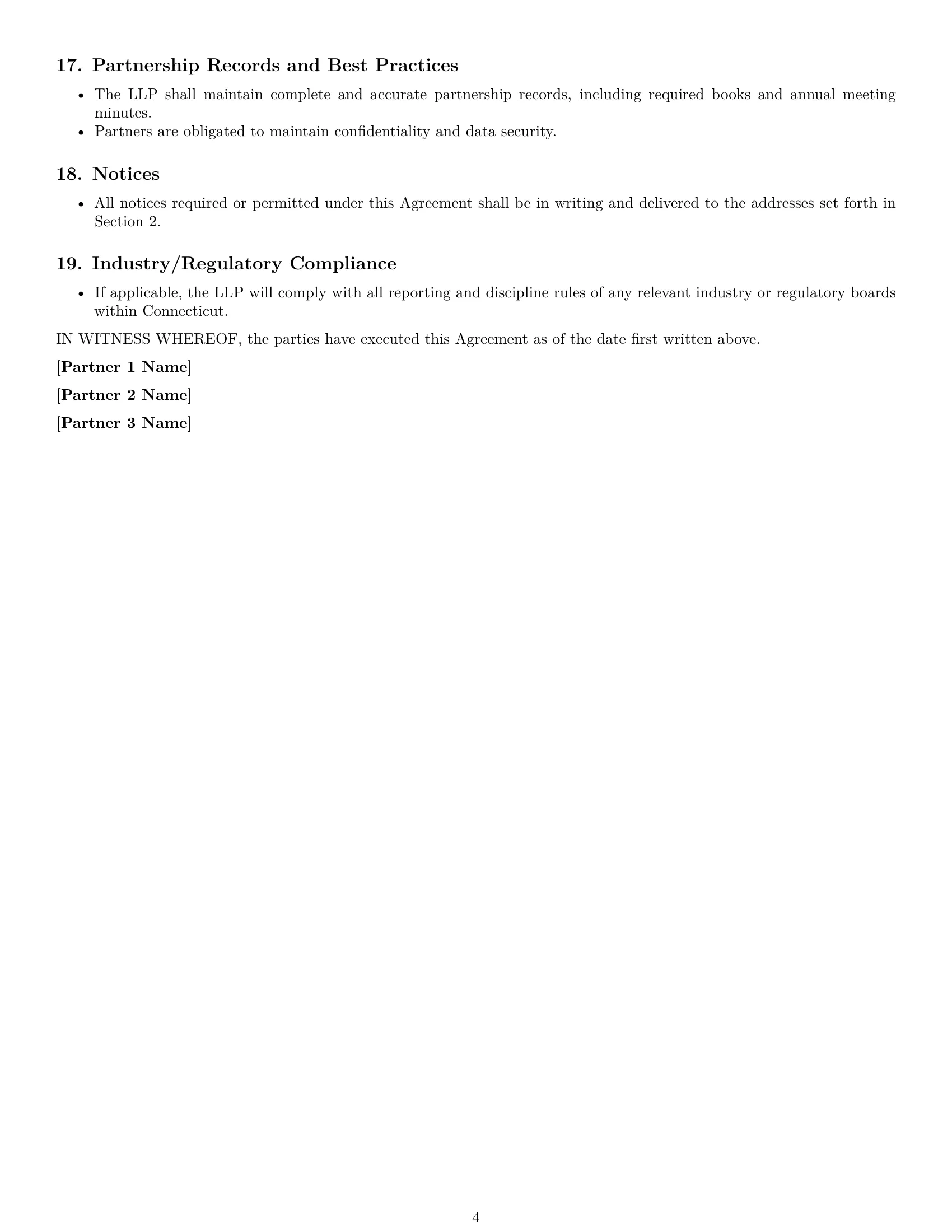 Preview page 4 of Free Connecticut limited liability partnership agreement template