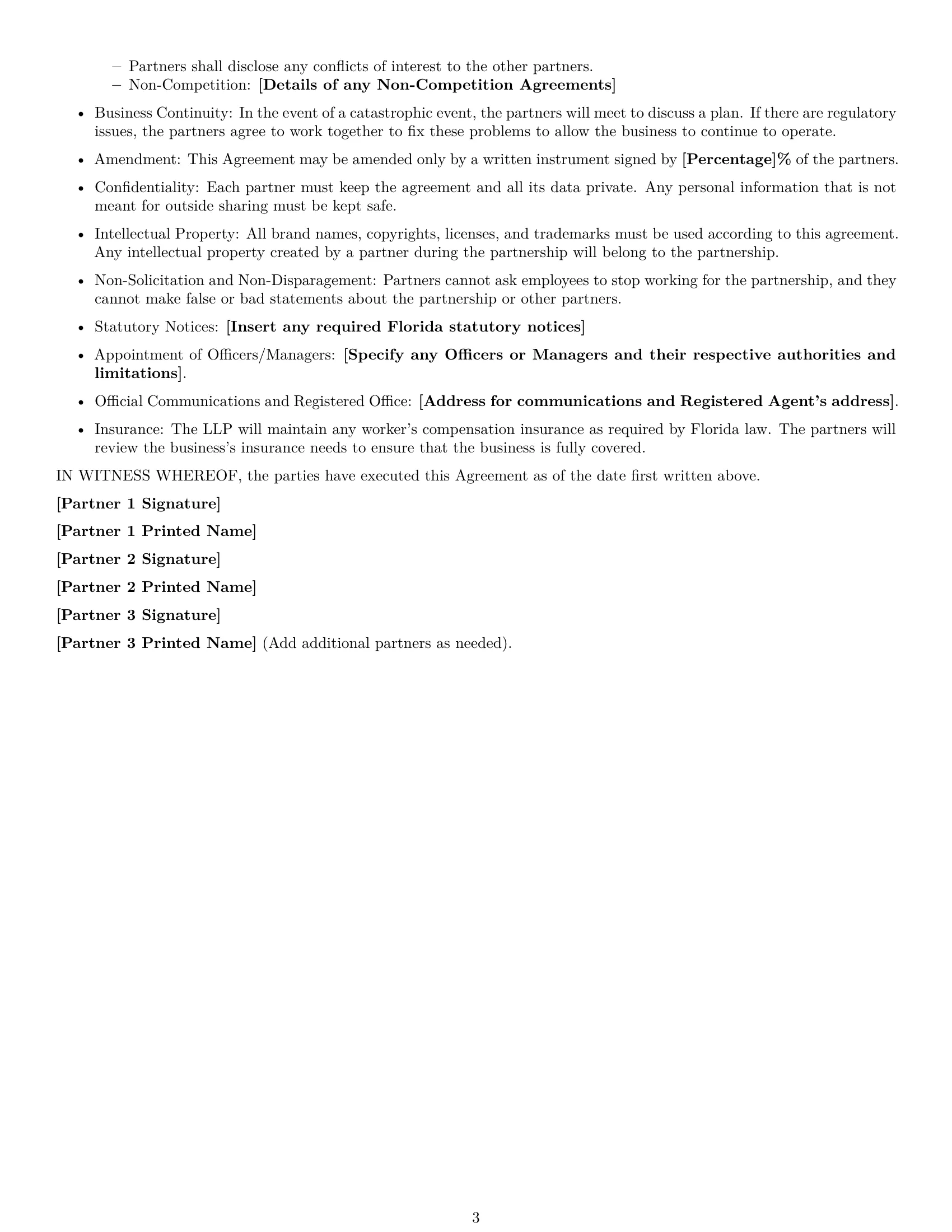 Preview page 3 of Free Florida limited liability partnership agreement template