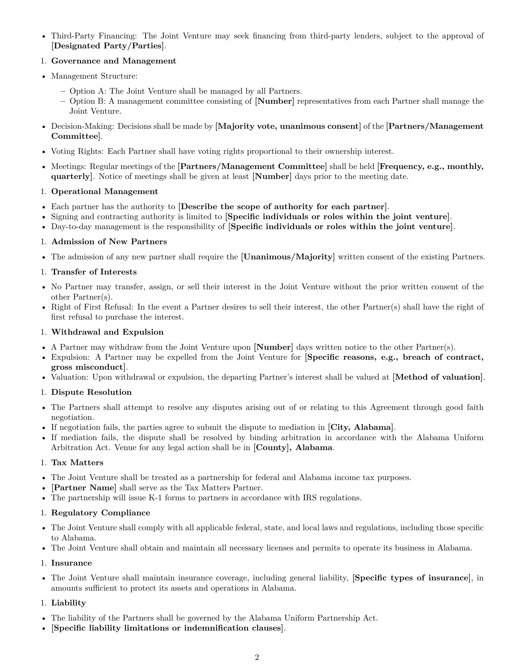 Preview page 2 of Free Alabama joint venture agreement template