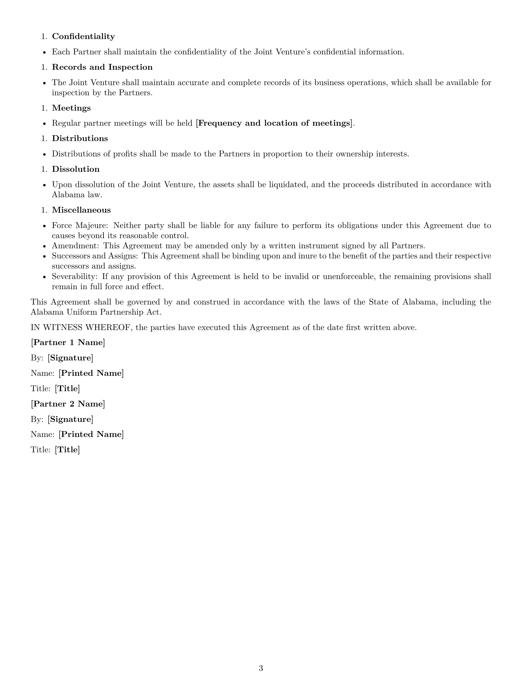 Preview page 3 of Free Alabama joint venture agreement template