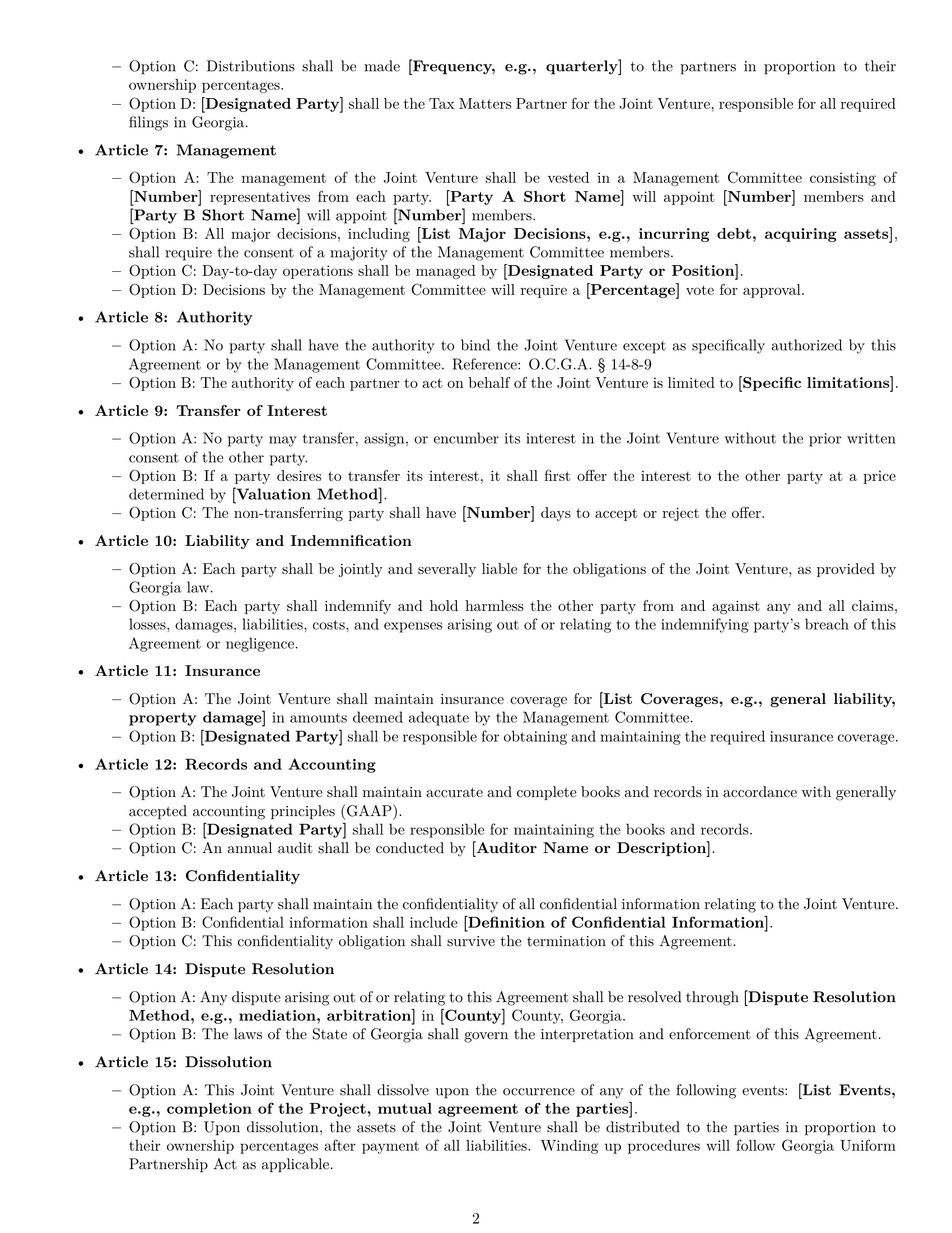Preview page 2 of Free Georgia joint venture agreement template