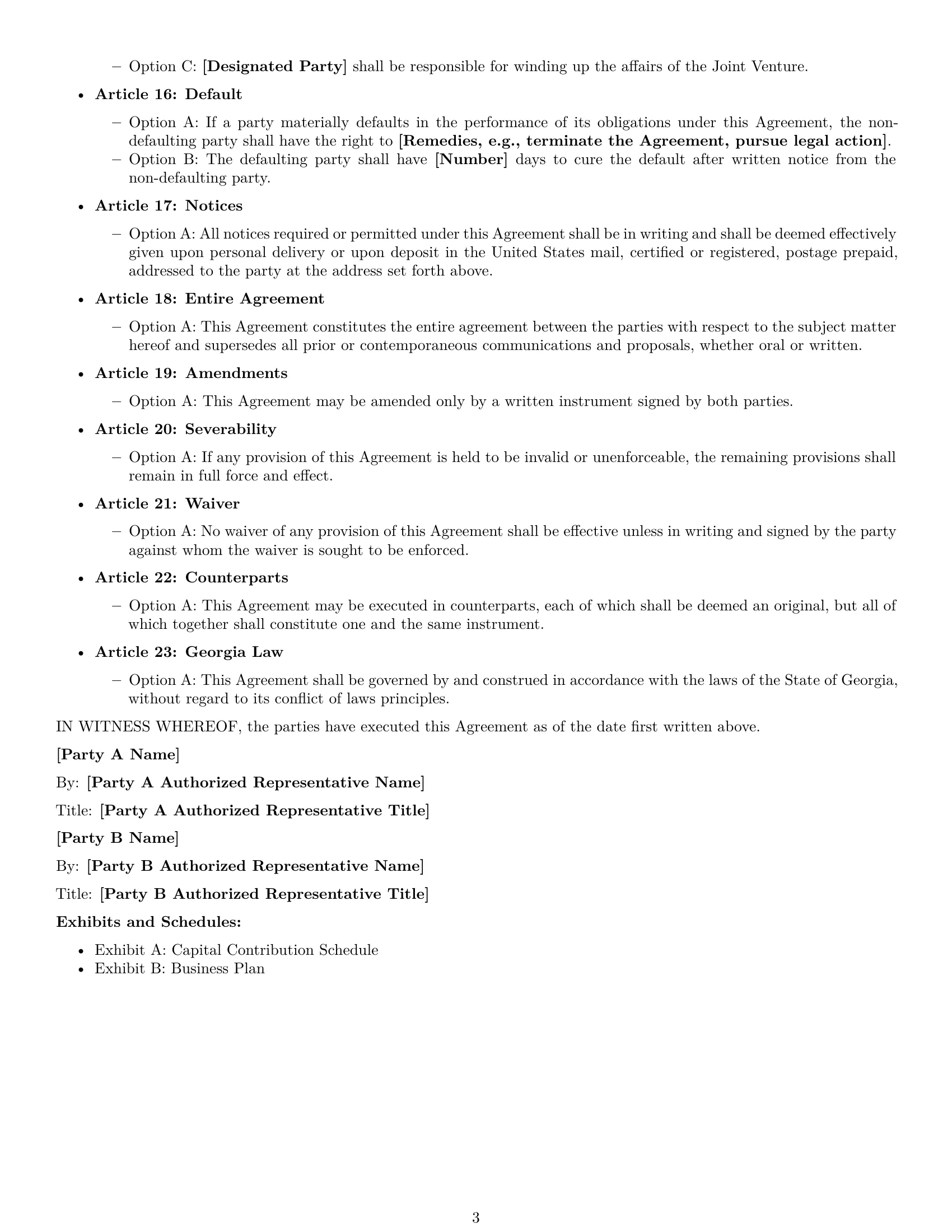 Preview page 3 of Free Georgia joint venture agreement template