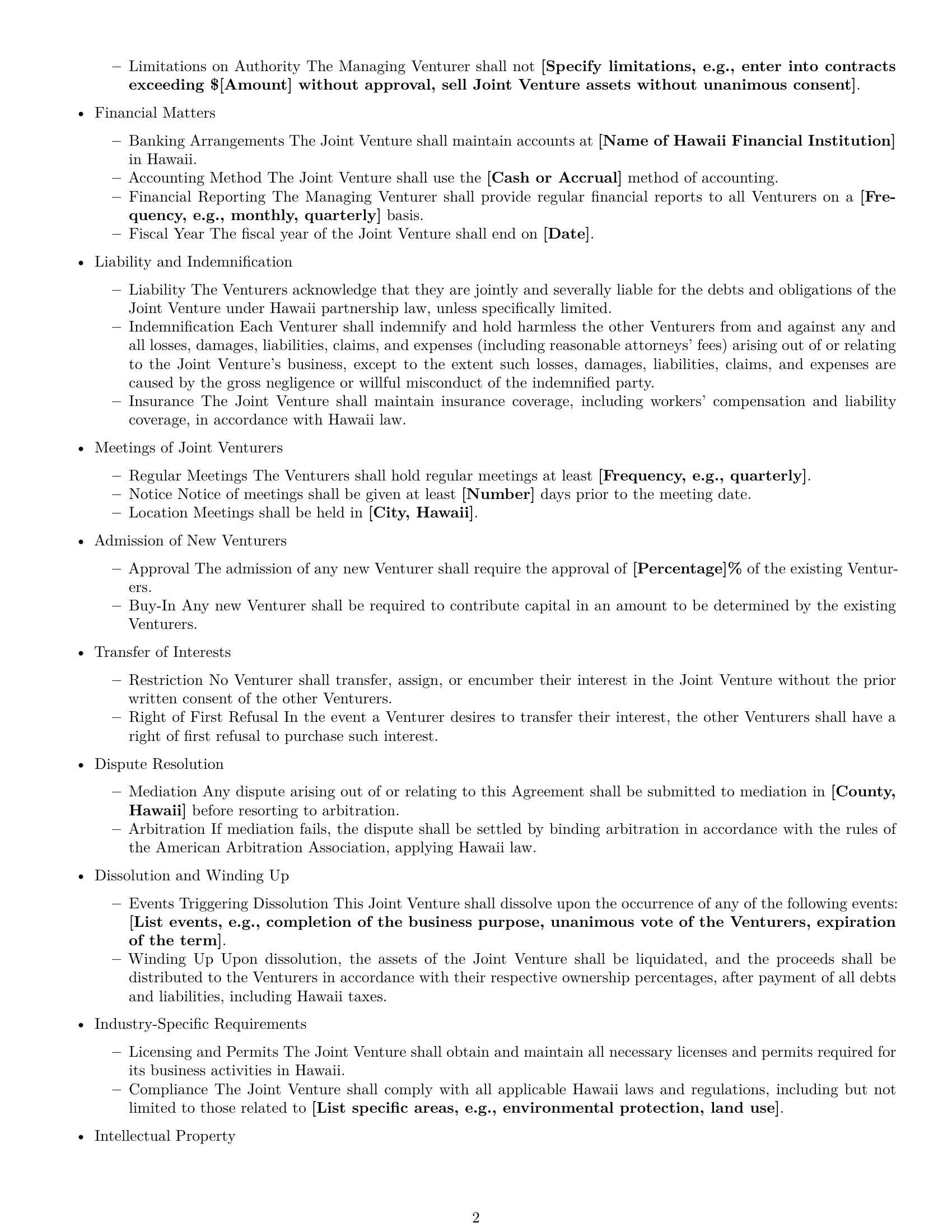 Preview page 2 of Free Hawaii joint venture agreement template