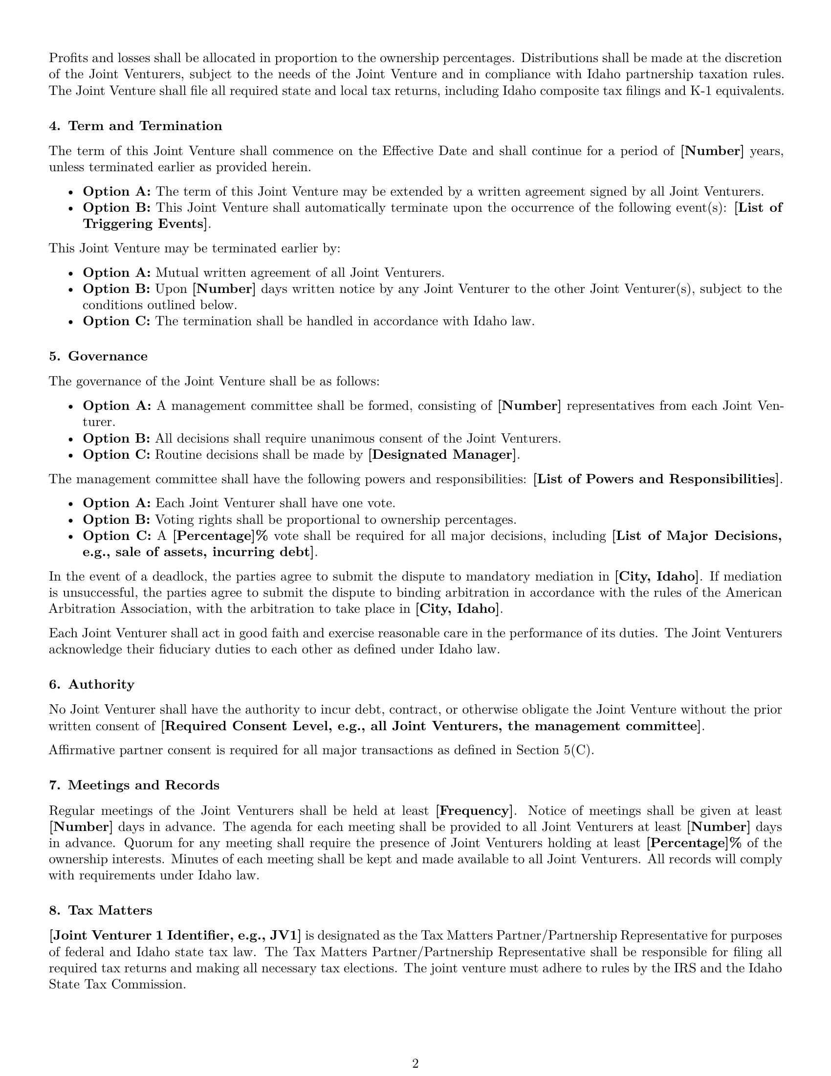 Preview page 2 of Free Idaho joint venture agreement template