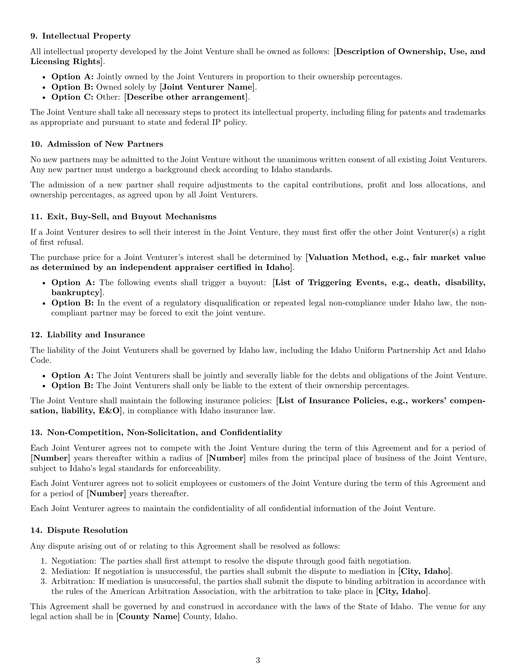 Preview page 3 of Free Idaho joint venture agreement template