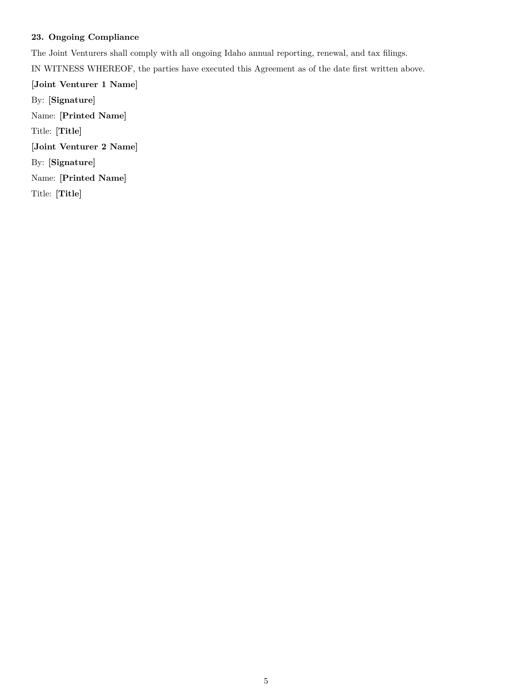 Preview page 5 of Free Idaho joint venture agreement template