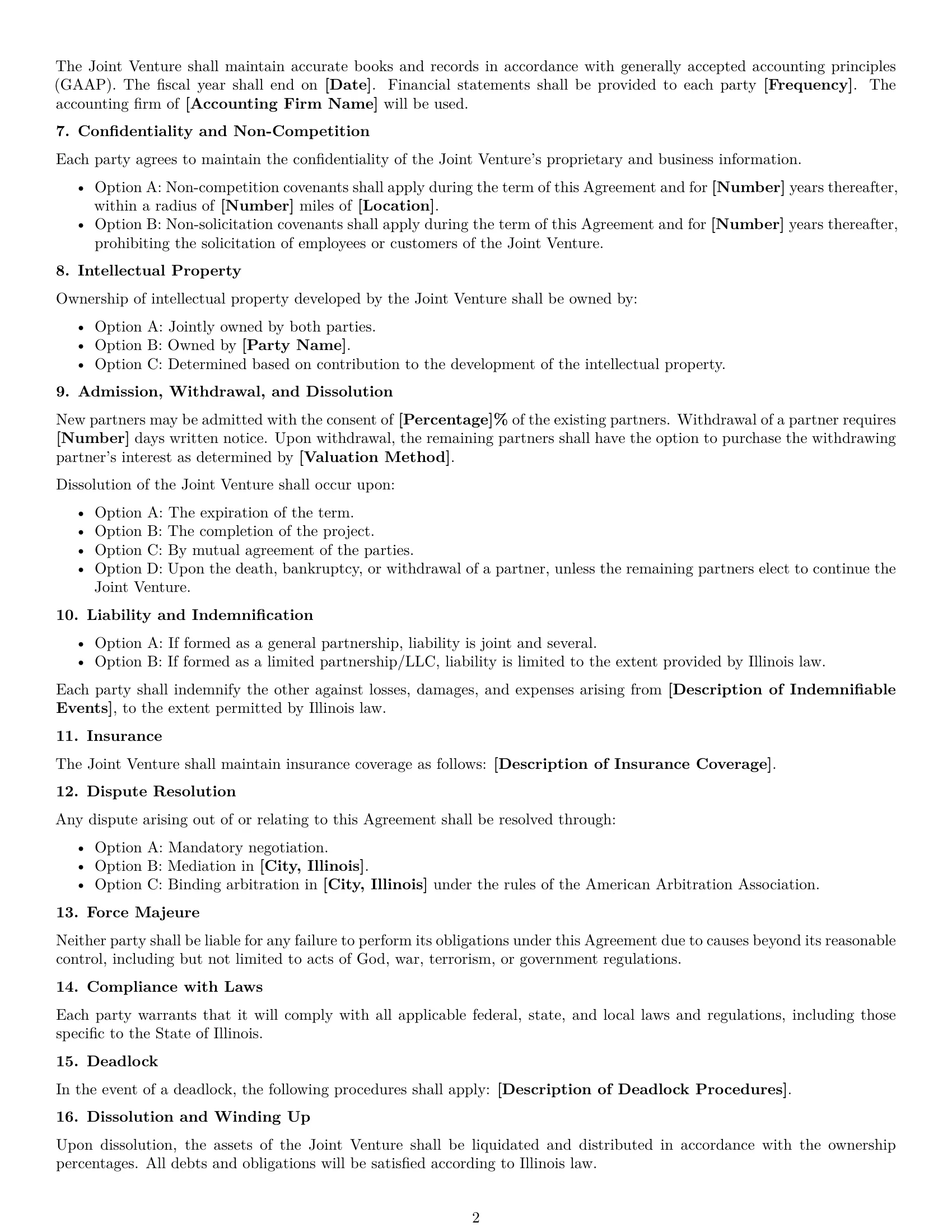 Preview page 2 of Free Illinois joint venture agreement template