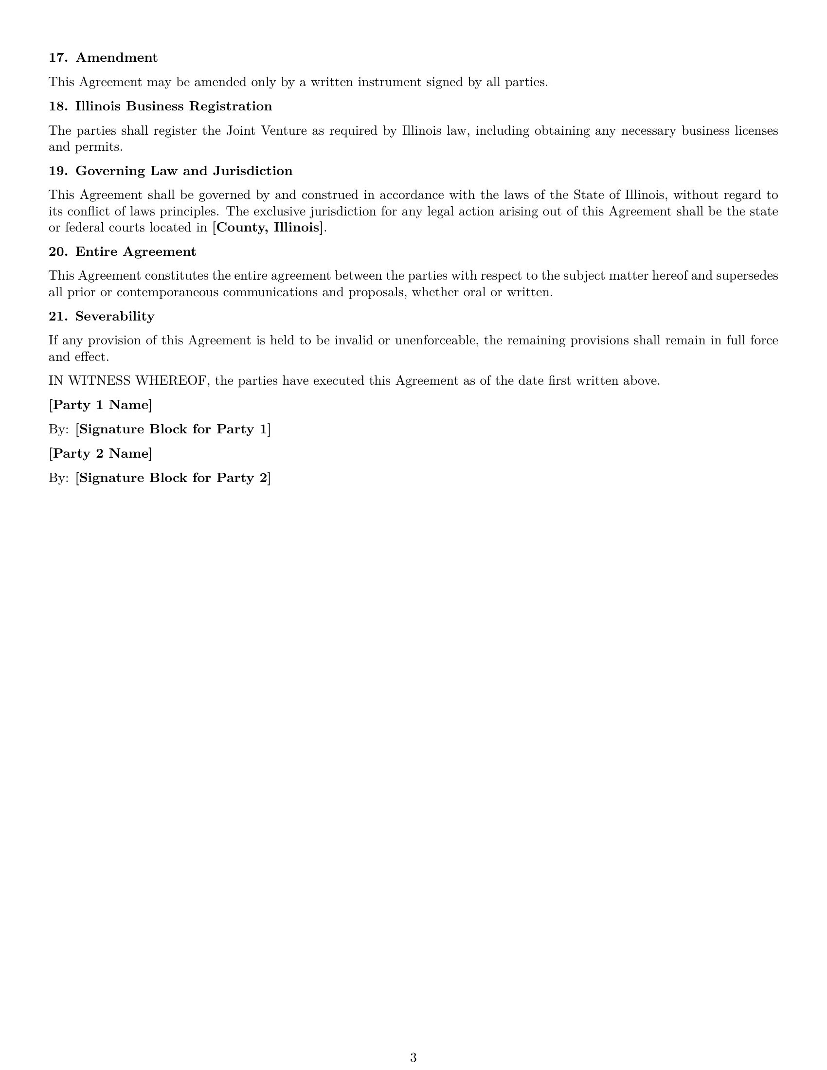 Preview page 3 of Free Illinois joint venture agreement template