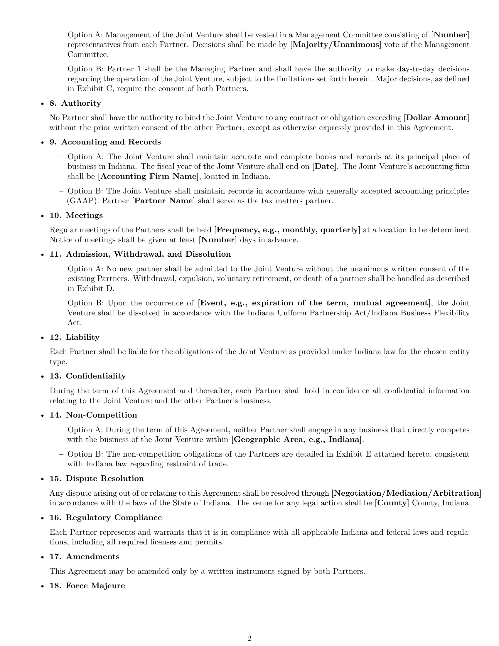 Preview page 2 of Free Indiana joint venture agreement template
