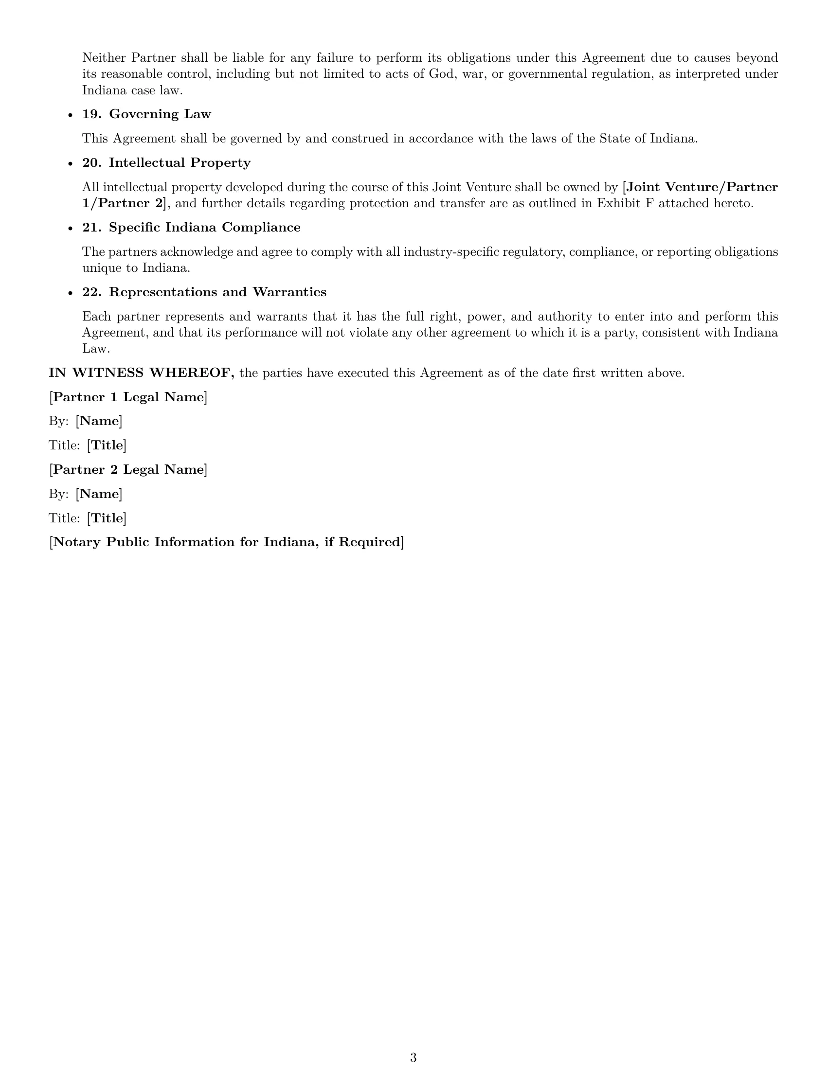 Preview page 3 of Free Indiana joint venture agreement template