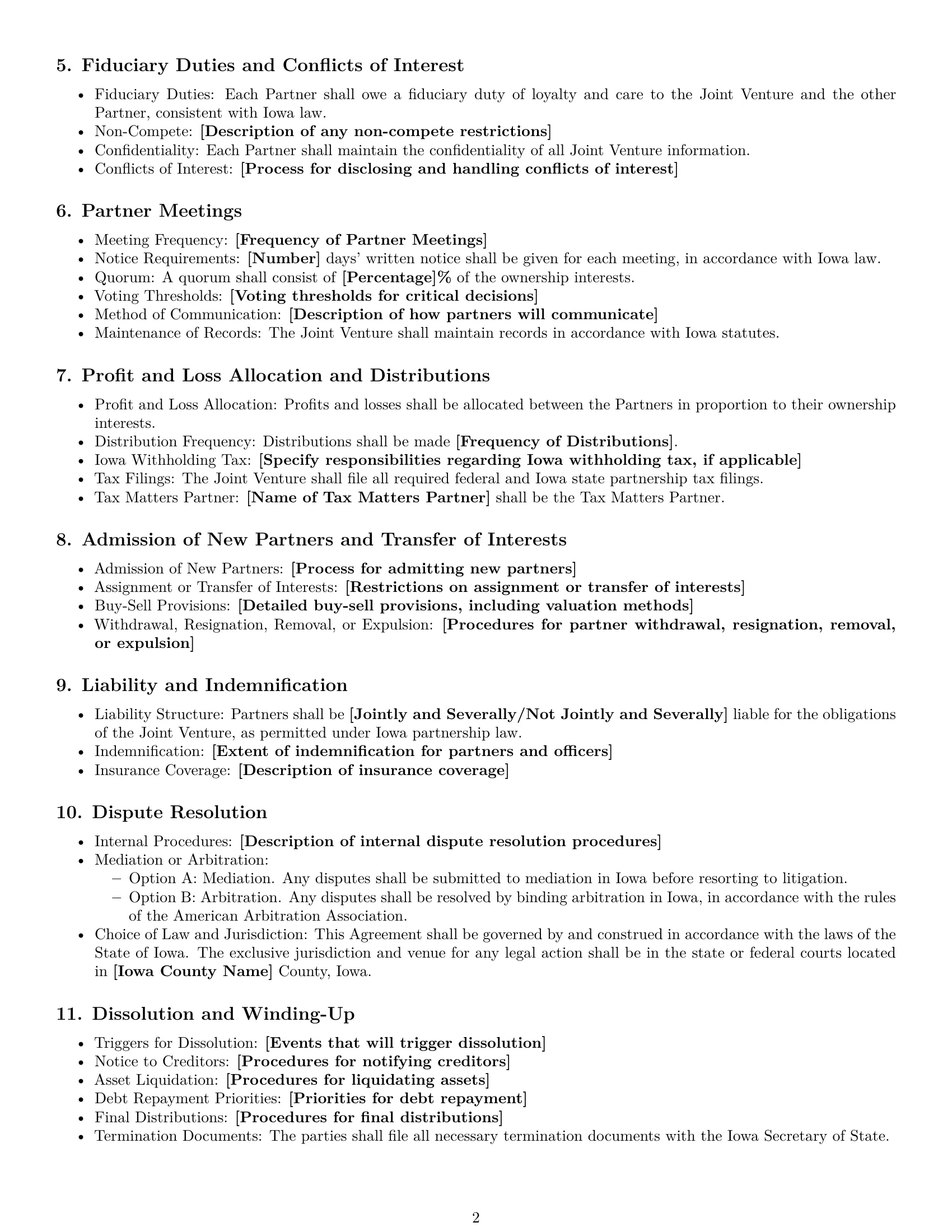 Preview page 2 of Free Iowa joint venture agreement template