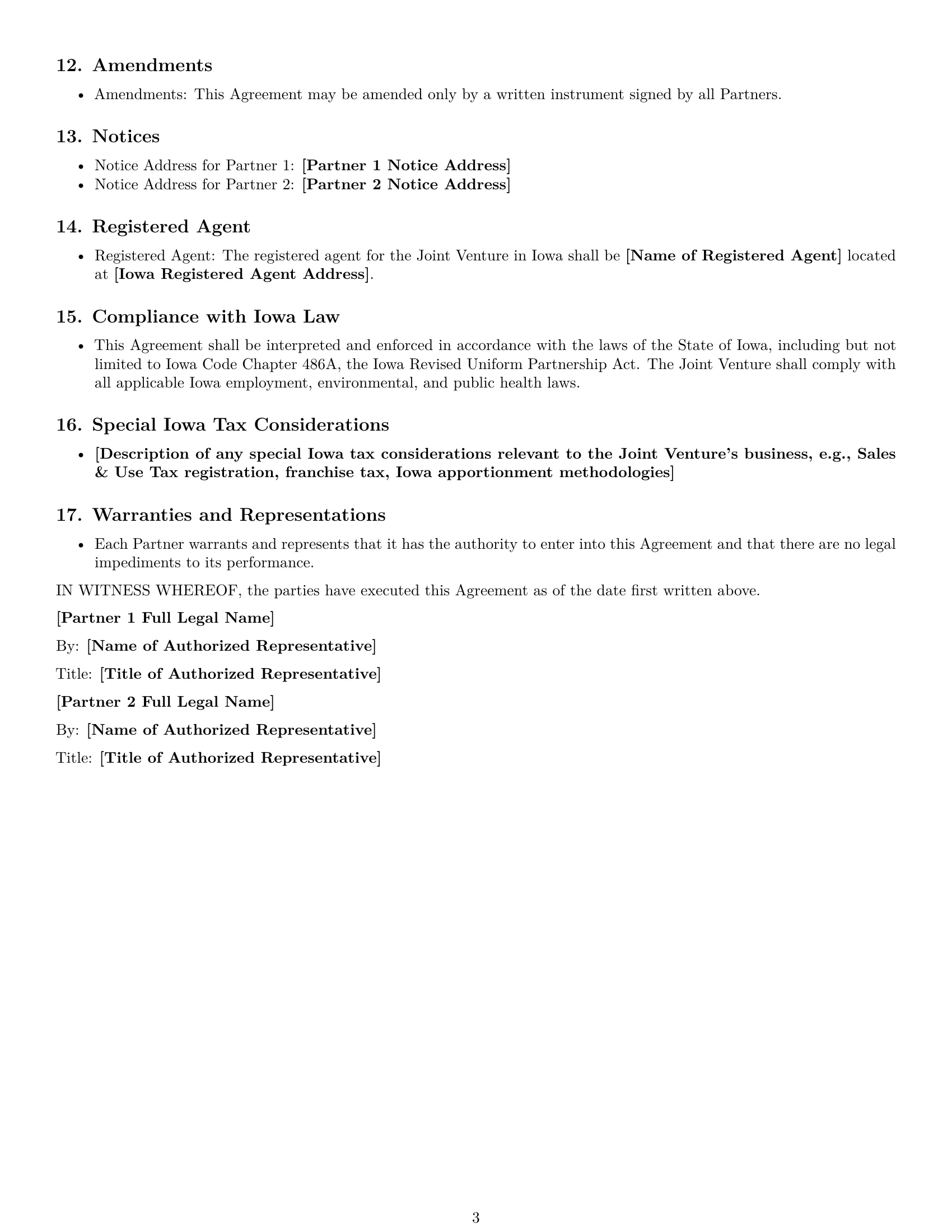 Preview page 3 of Free Iowa joint venture agreement template