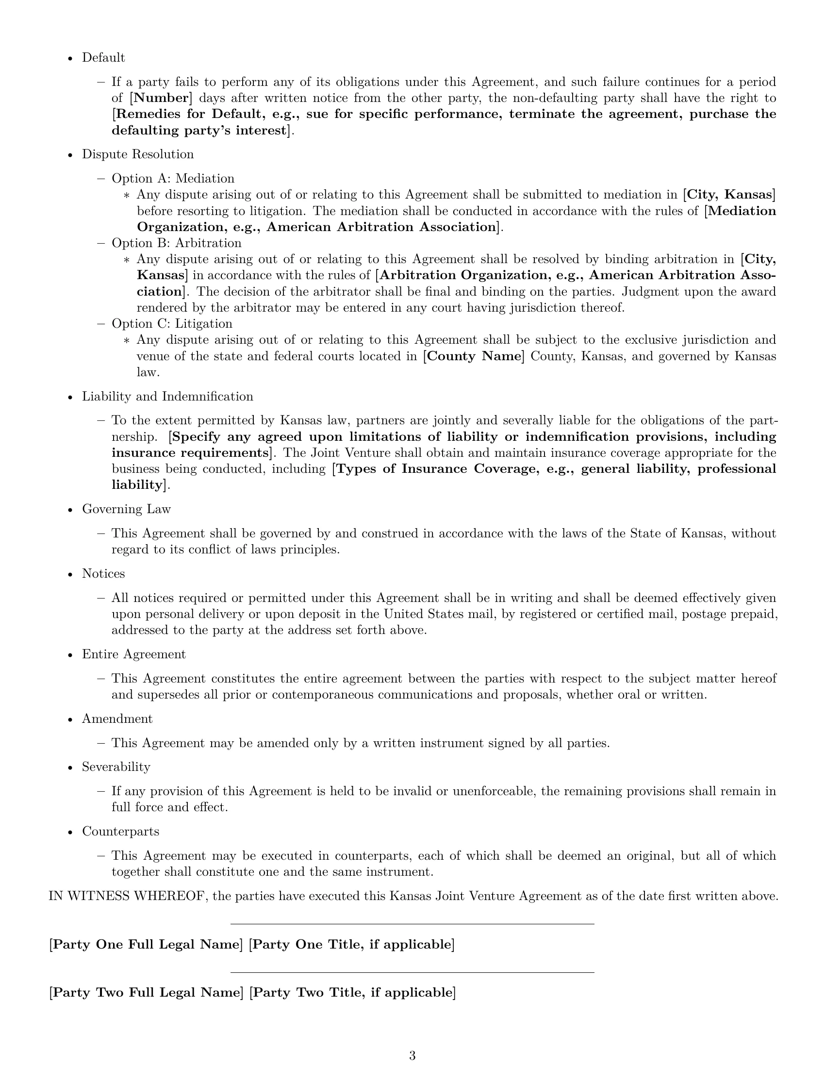 Preview page 3 of Free Kansas joint venture agreement template
