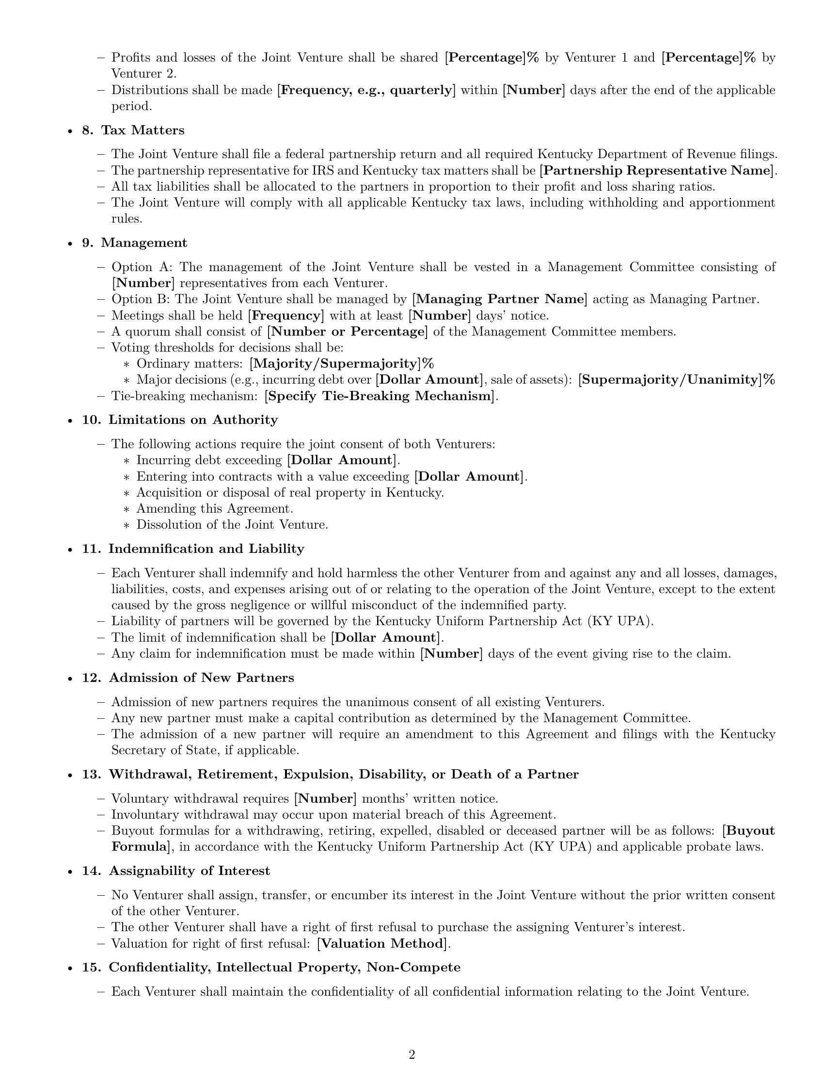 Preview page 2 of Free Kentucky joint venture agreement template