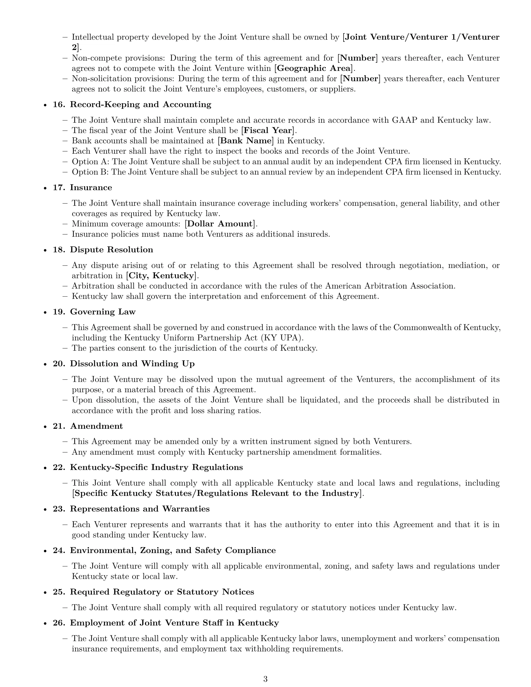 Preview page 3 of Free Kentucky joint venture agreement template
