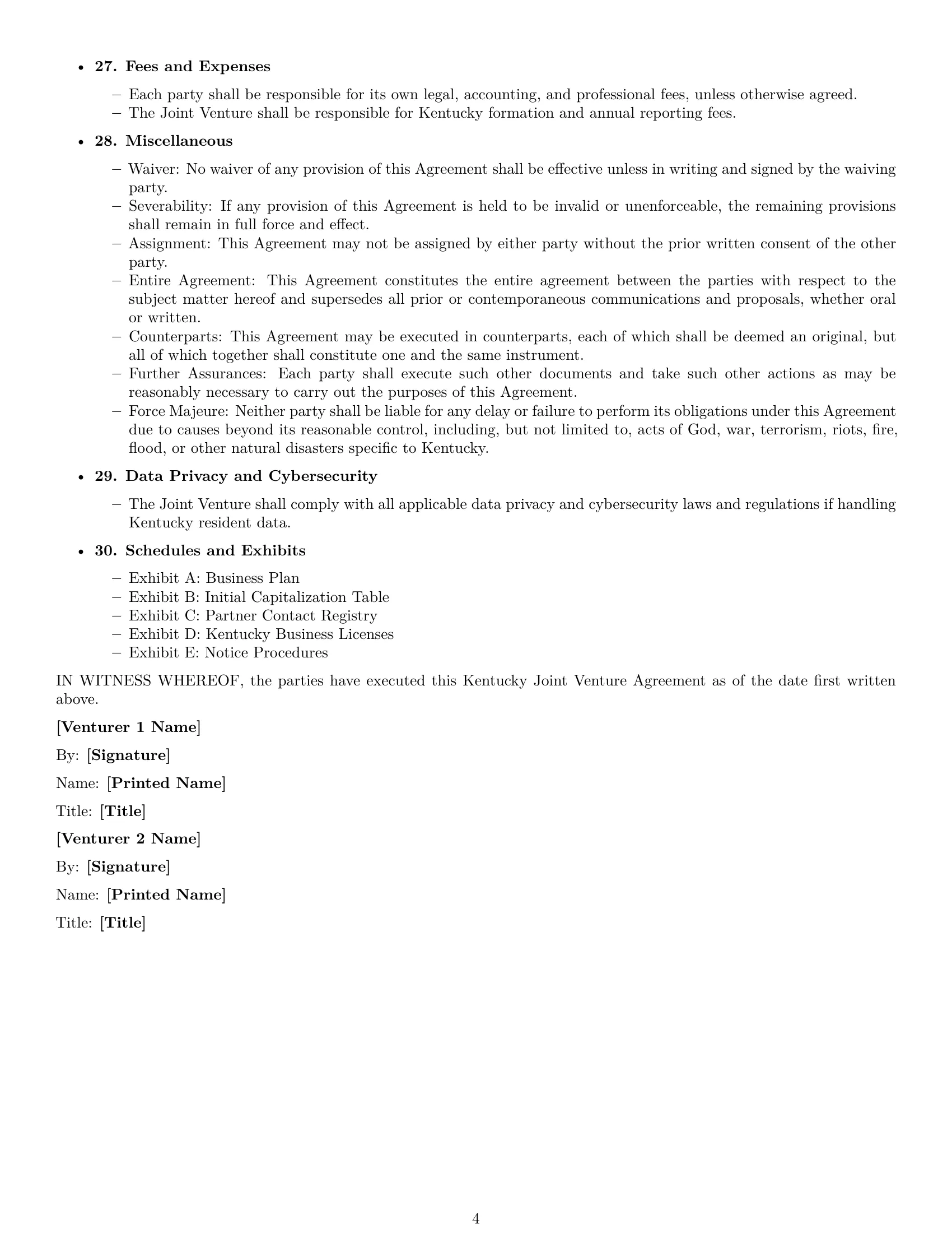 Preview page 4 of Free Kentucky joint venture agreement template