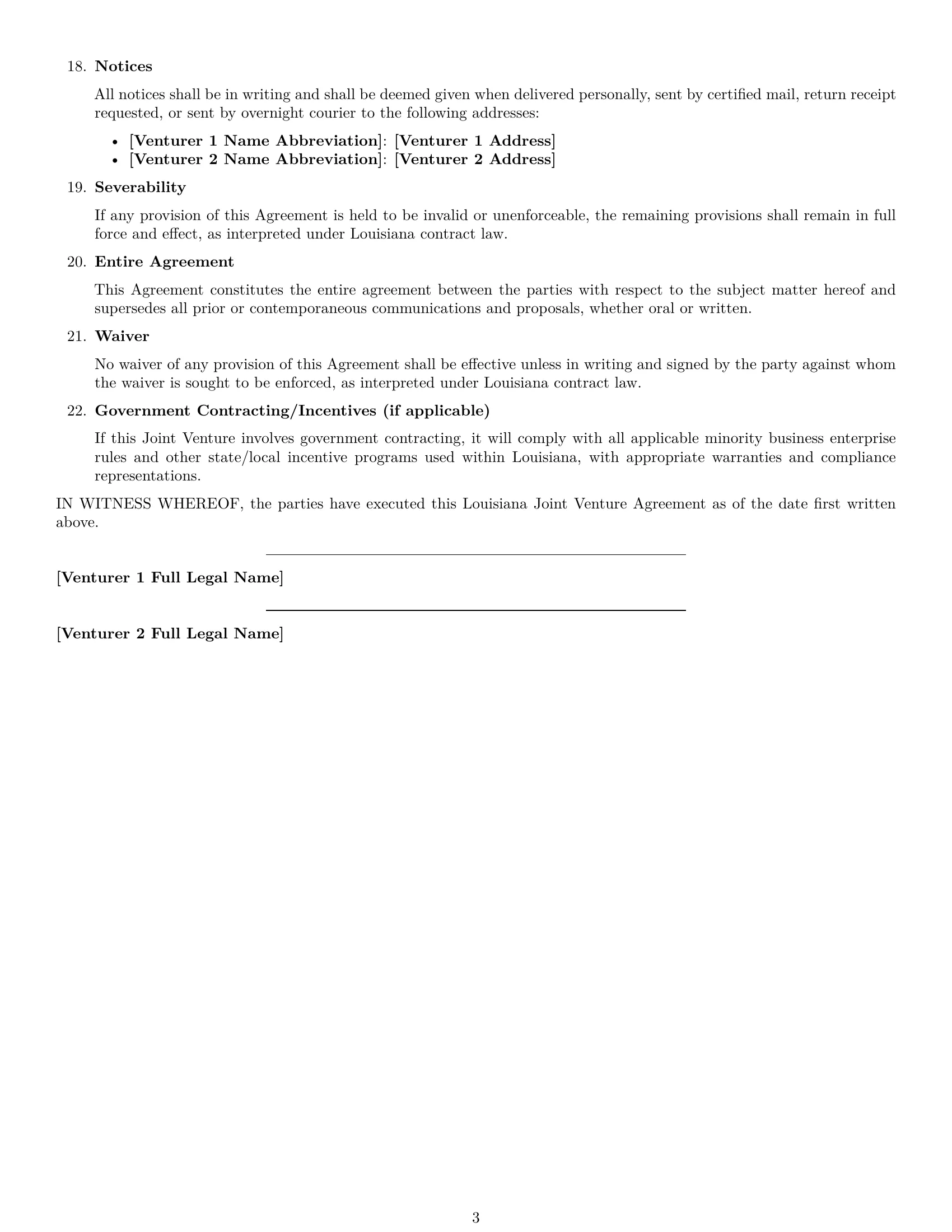 Preview page 3 of Free Louisiana joint venture agreement template